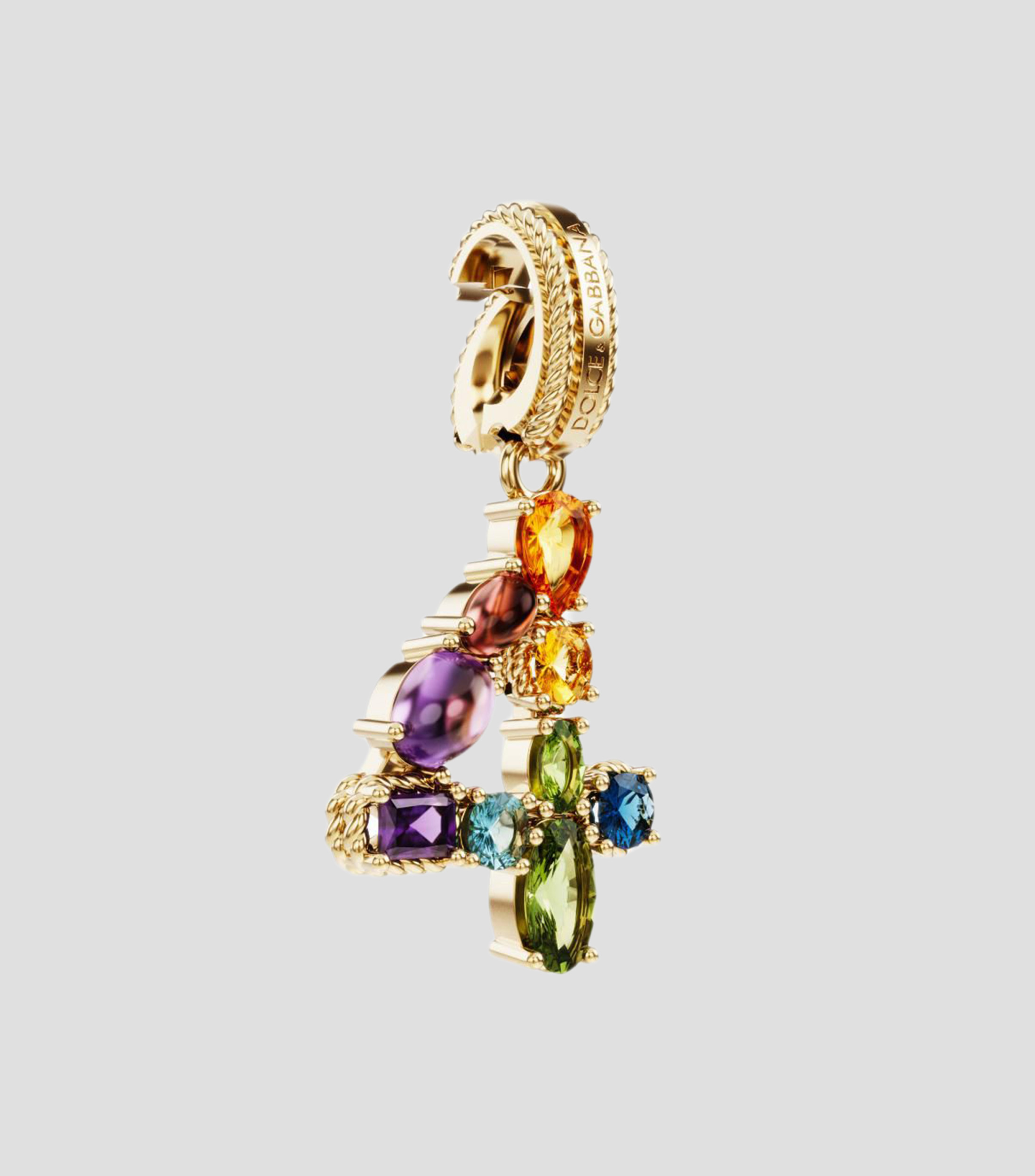 Charm número "4" en oro de 18 kilates Alphabet Rainbow gemas multicolores Mujer