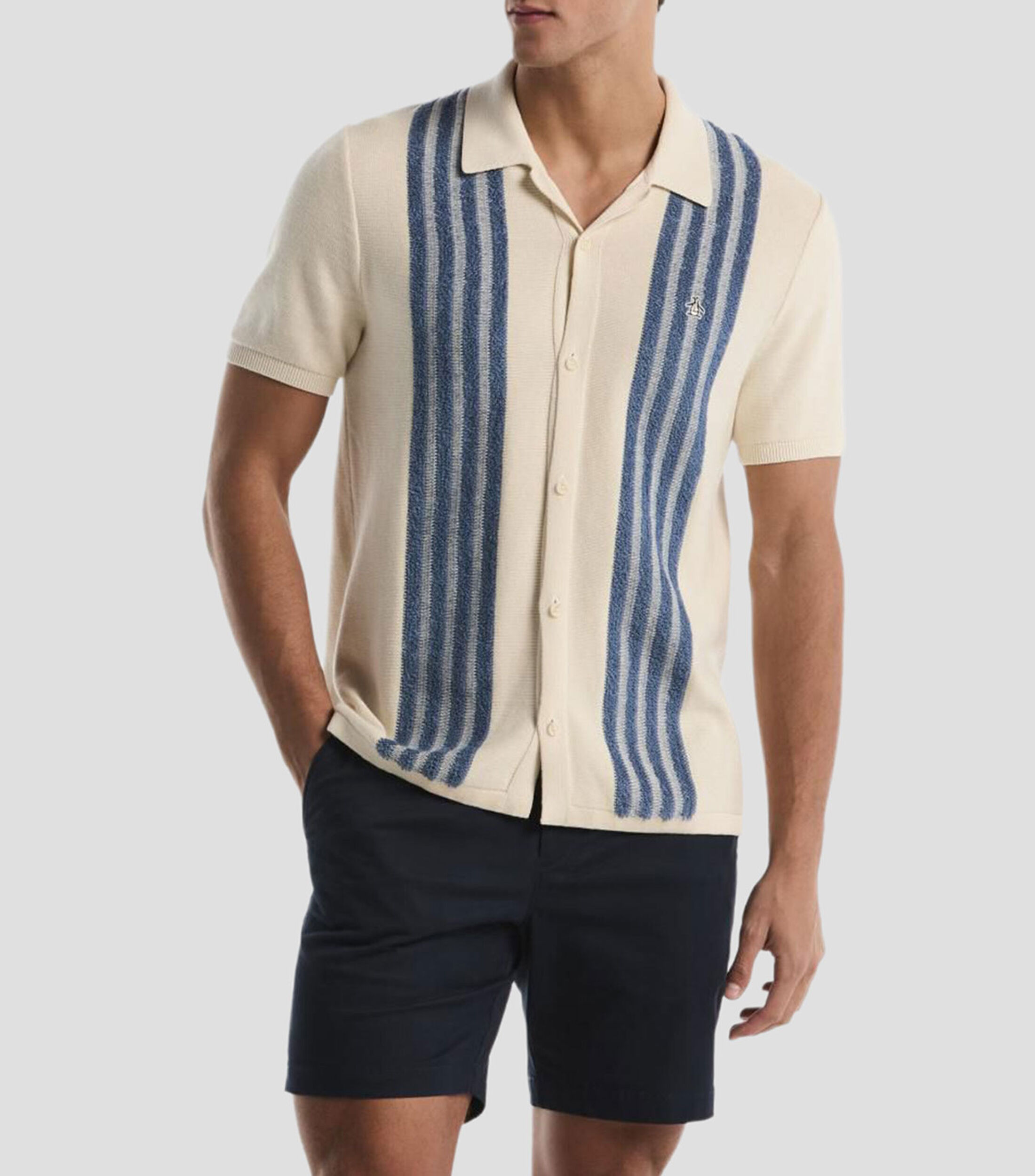 Camisa franjas manga corta Hombre