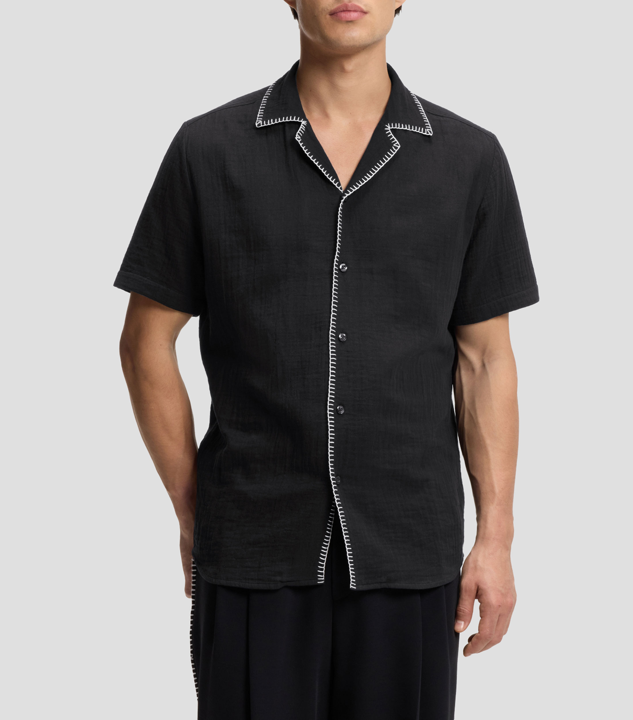 Camisa relaxed en sirsaca de algodón Hombre
