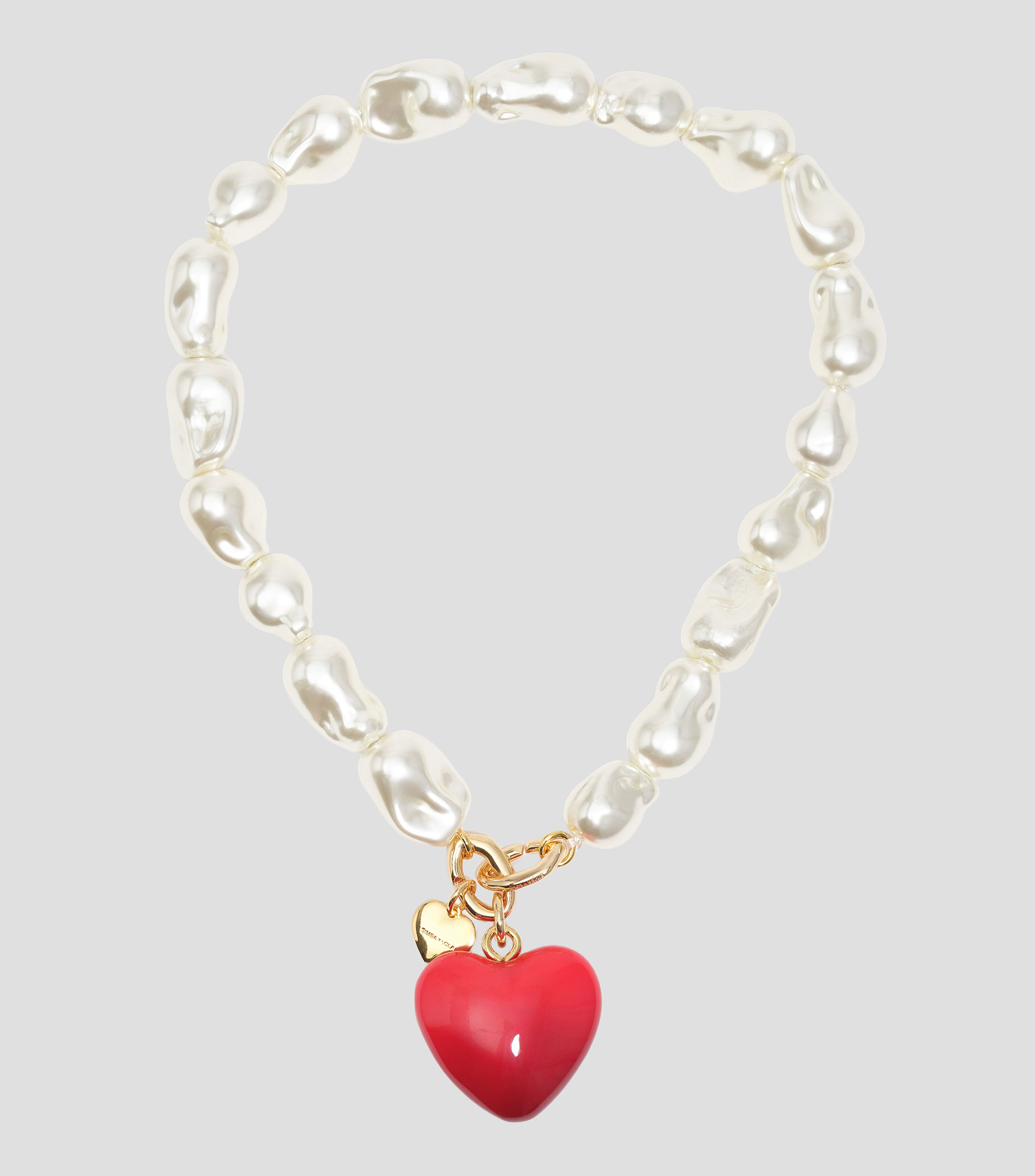 Collar perlas y corazón rojo Mujer