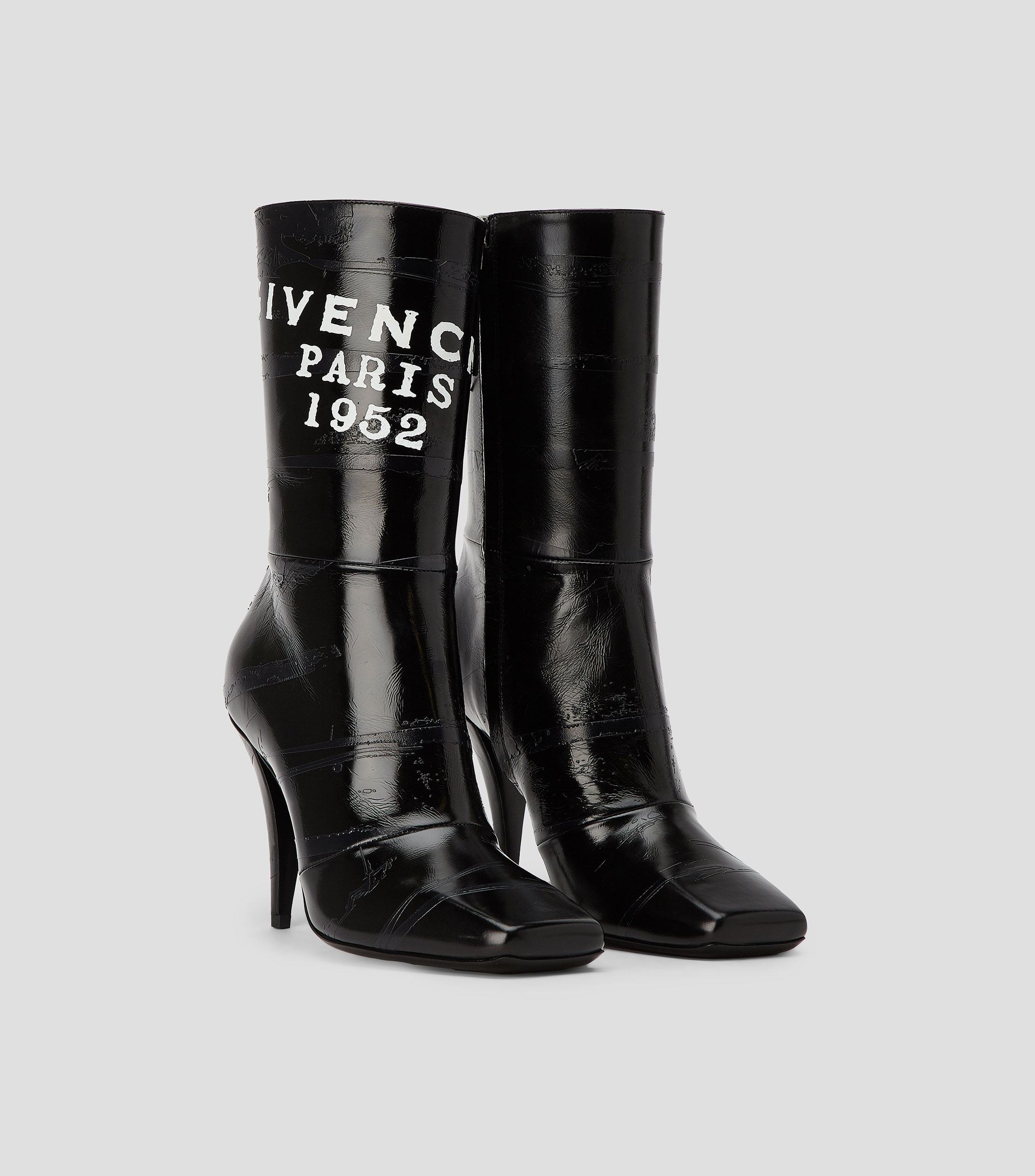 Botas combat medias Sliced Square en piel con tacón alto delgado Mujer