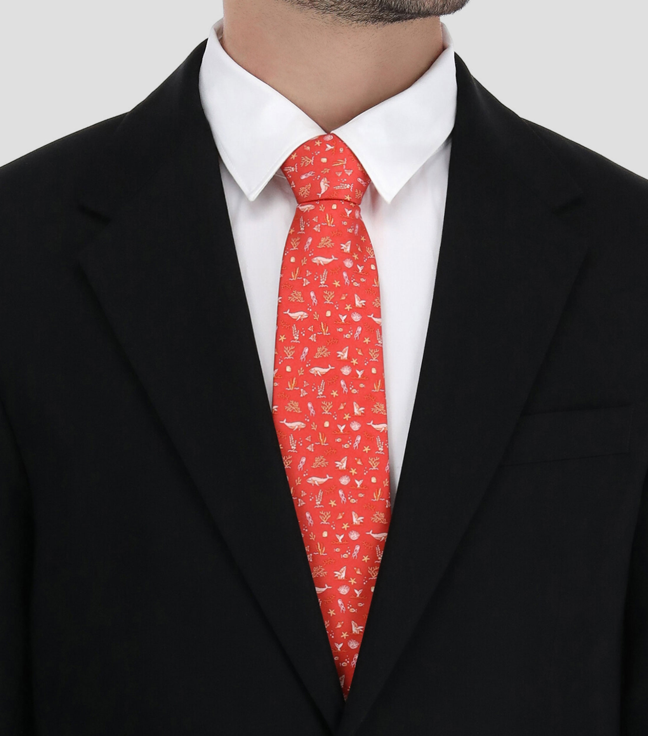 Corbata Ancha de Seda Naranja con Ballenas