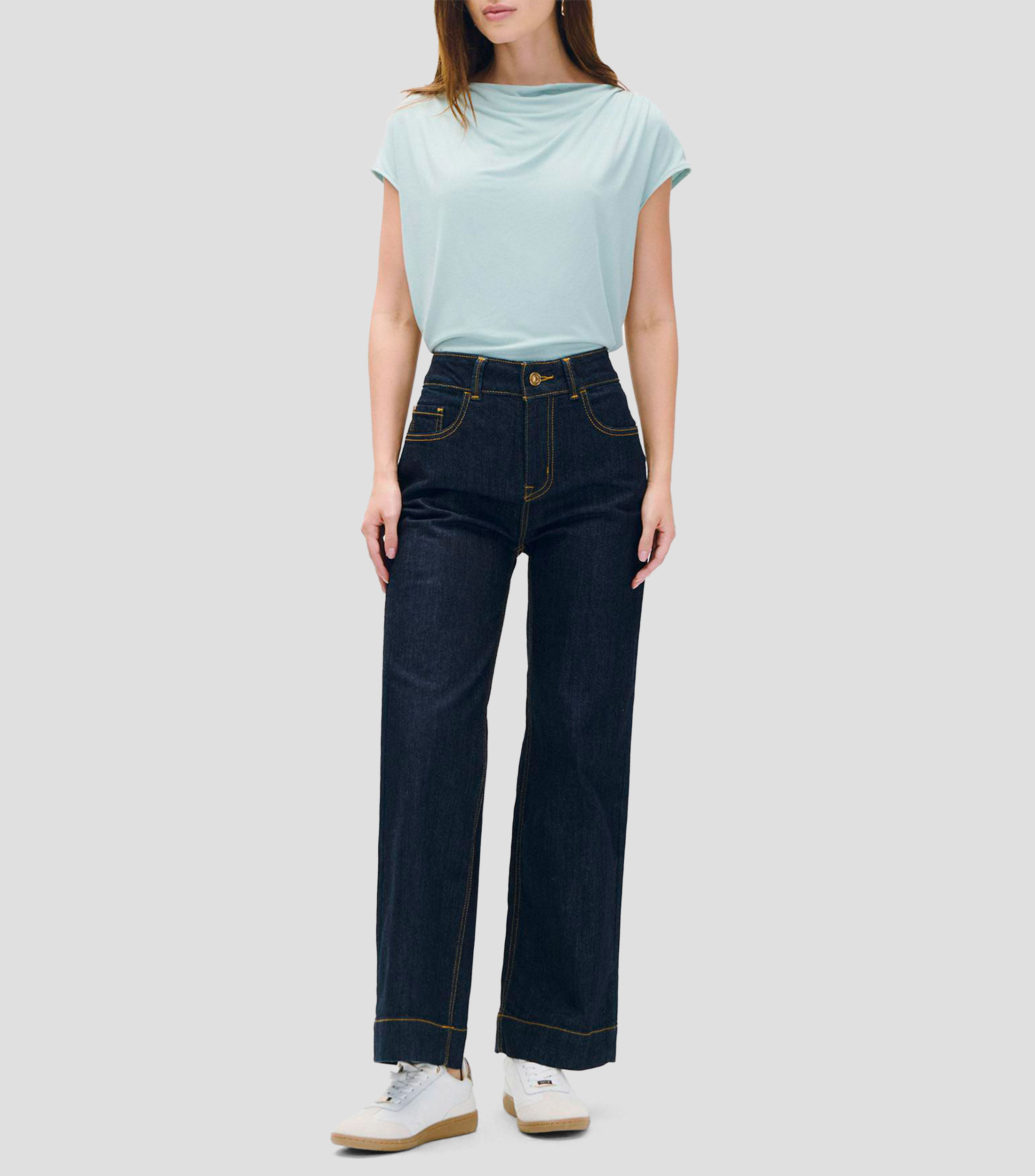 Blusa De Punto Verde Pistache Escote Drapeado Mujer