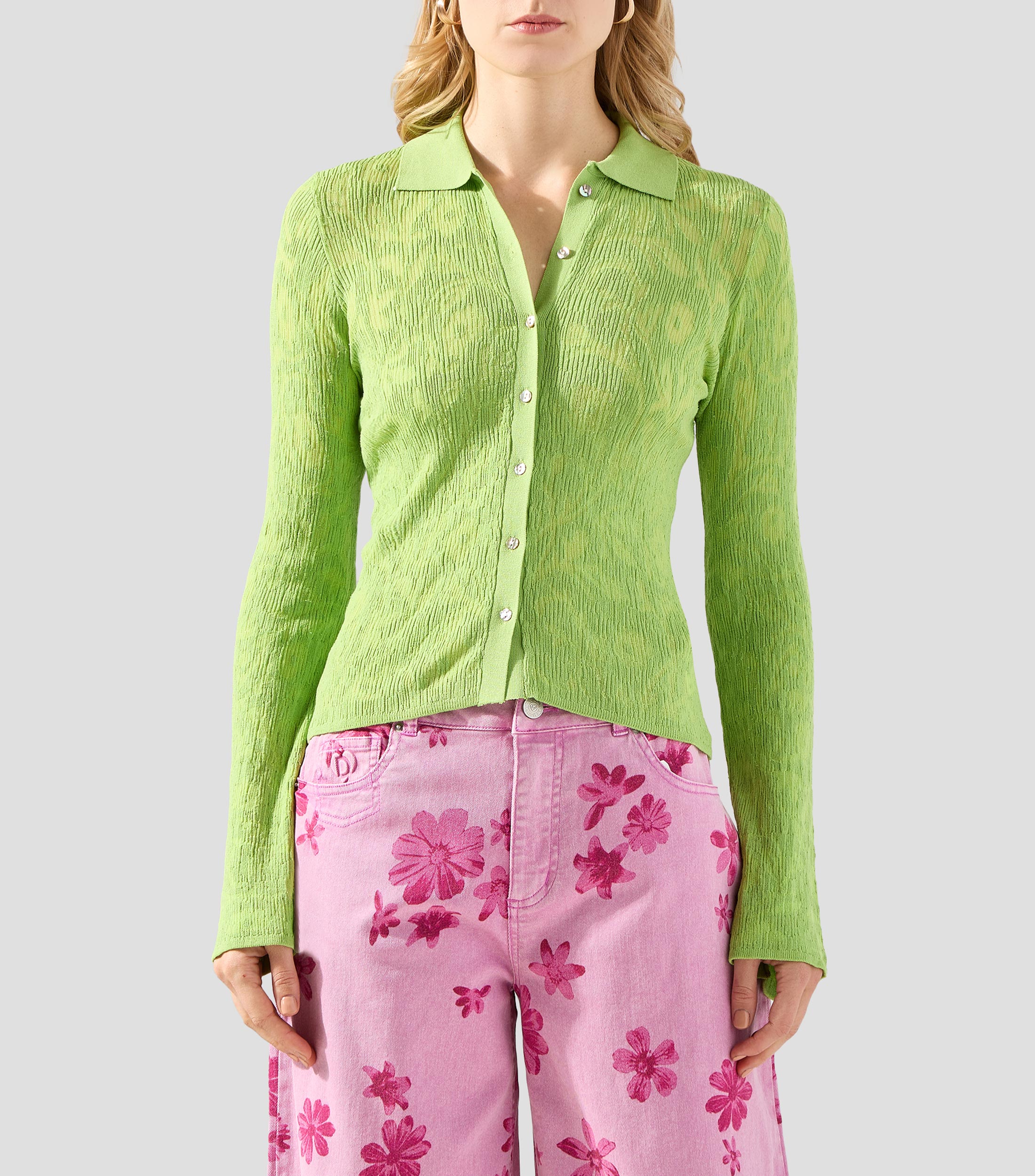Blusa lisa manga larga Mujer