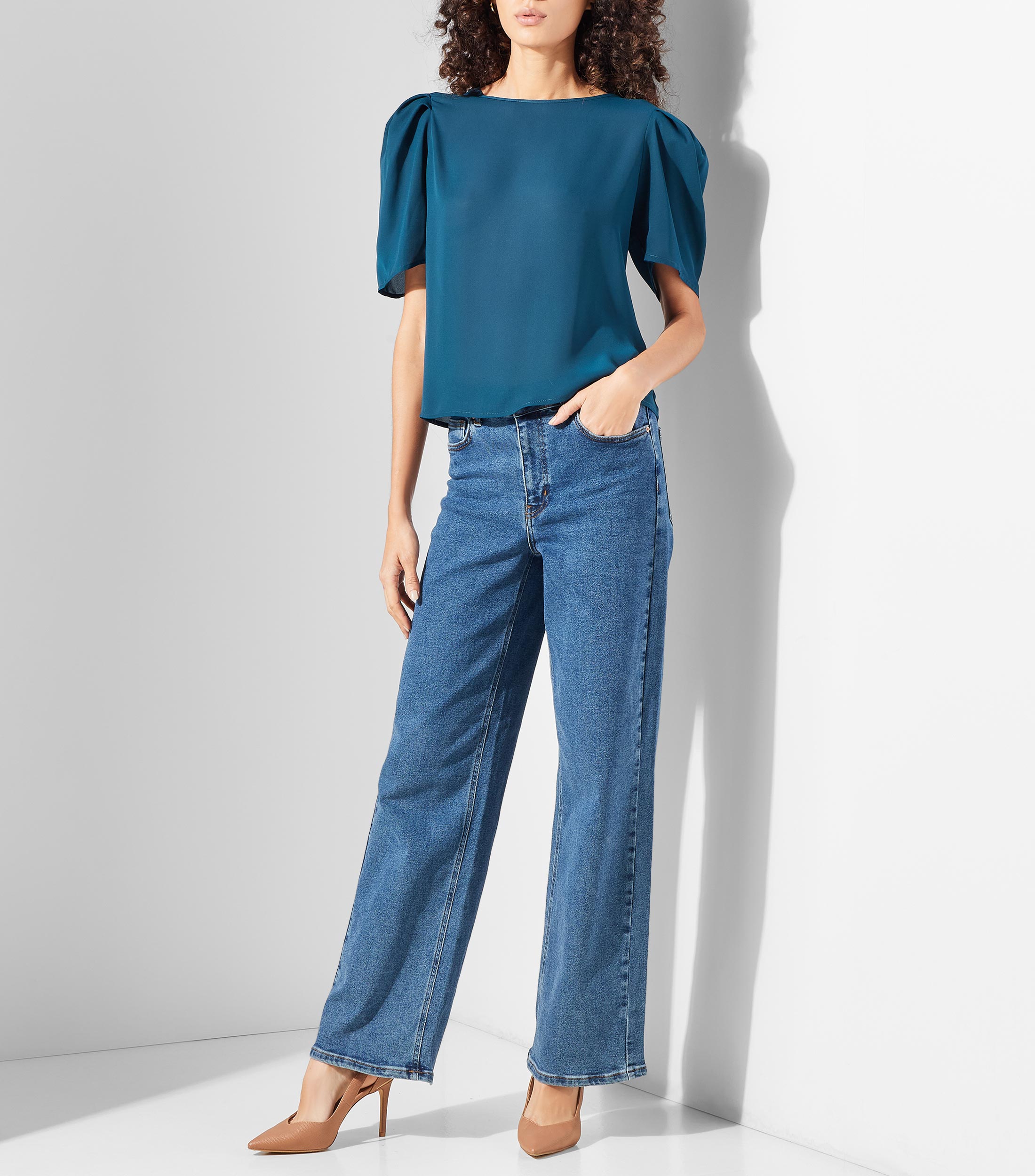 Blusa liso manga corta Mujer