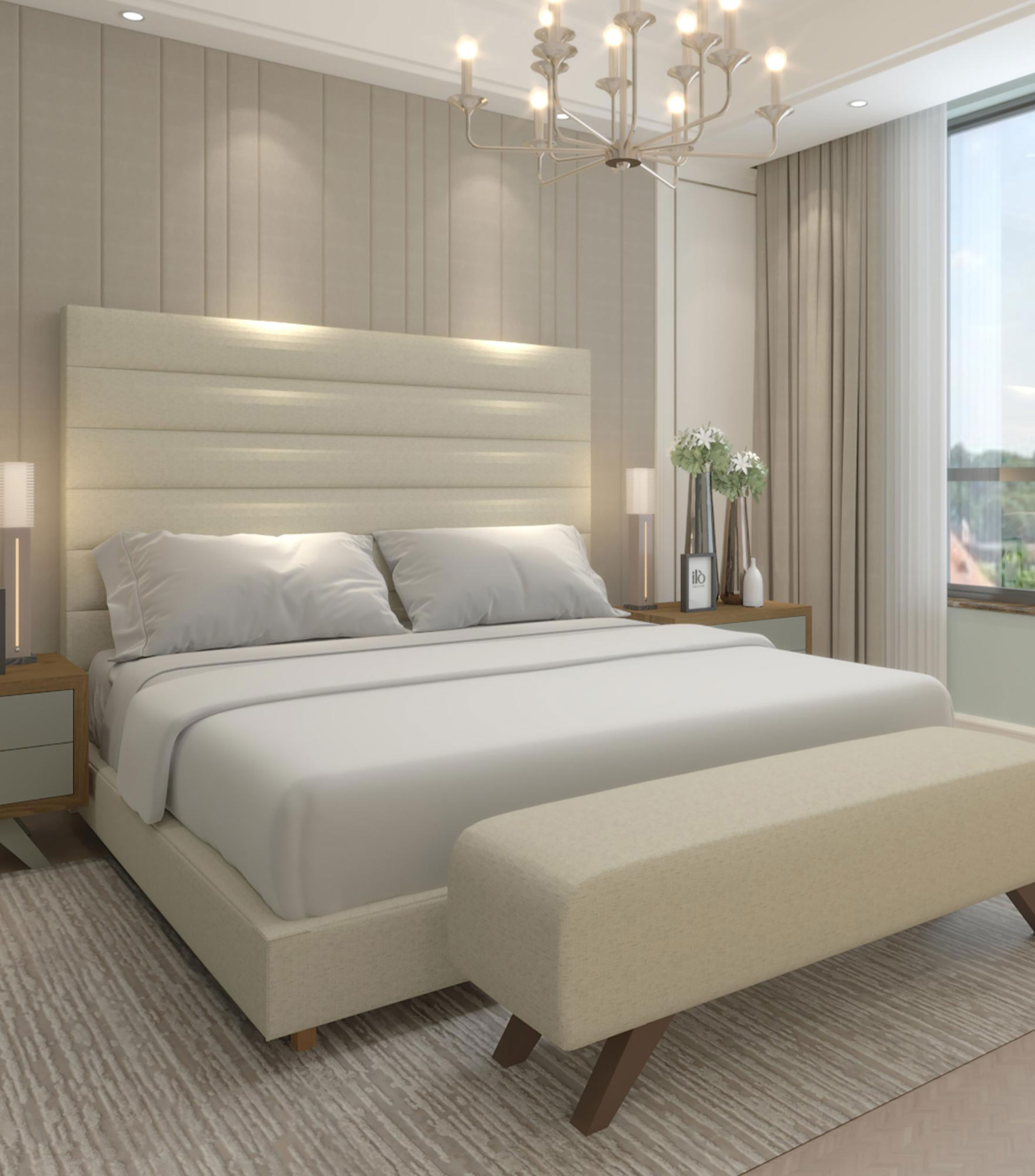 Cama King Size Ribbed V latte en madera
