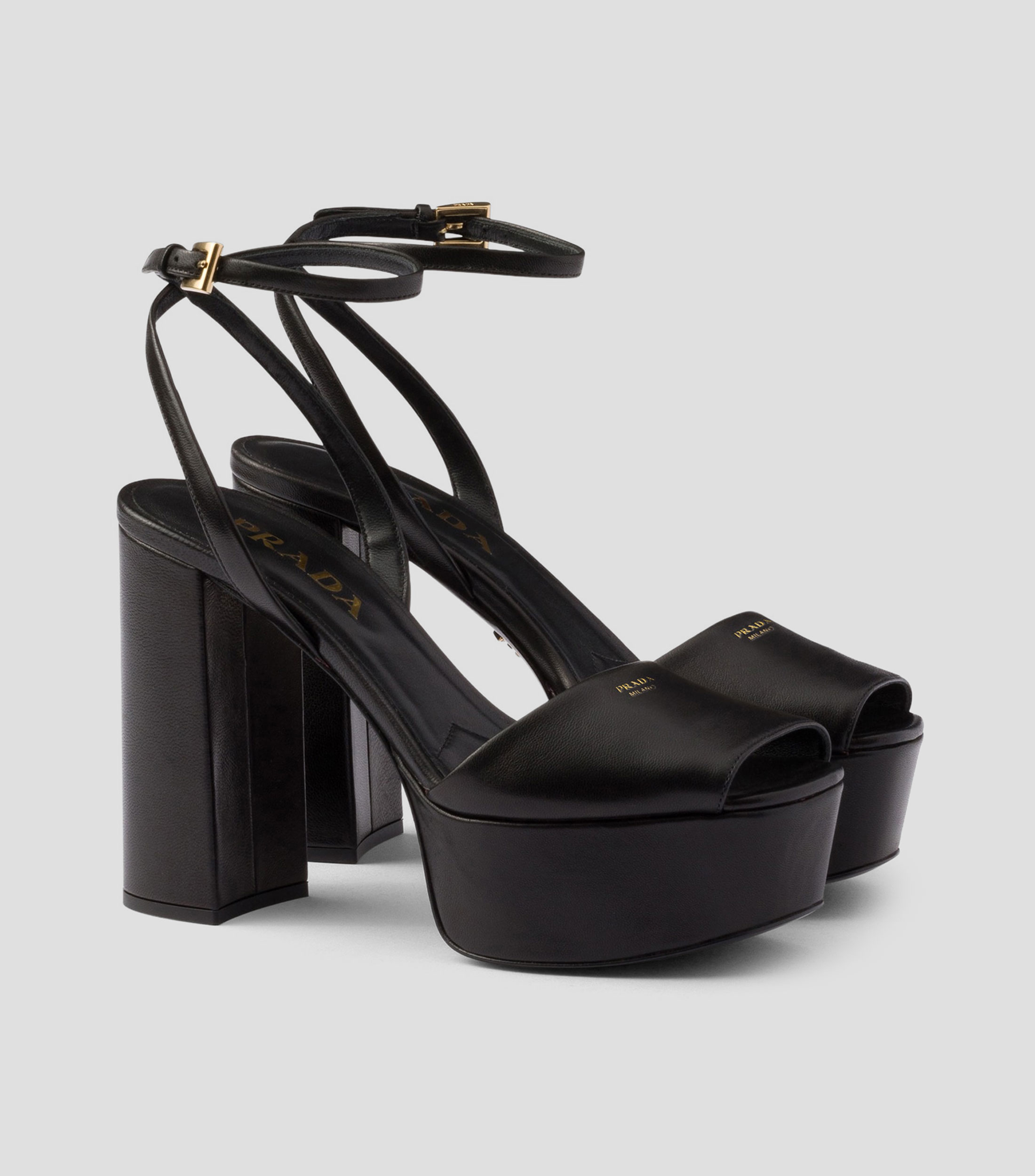 Sandalias en piel de tacón alto de media luna Mujer