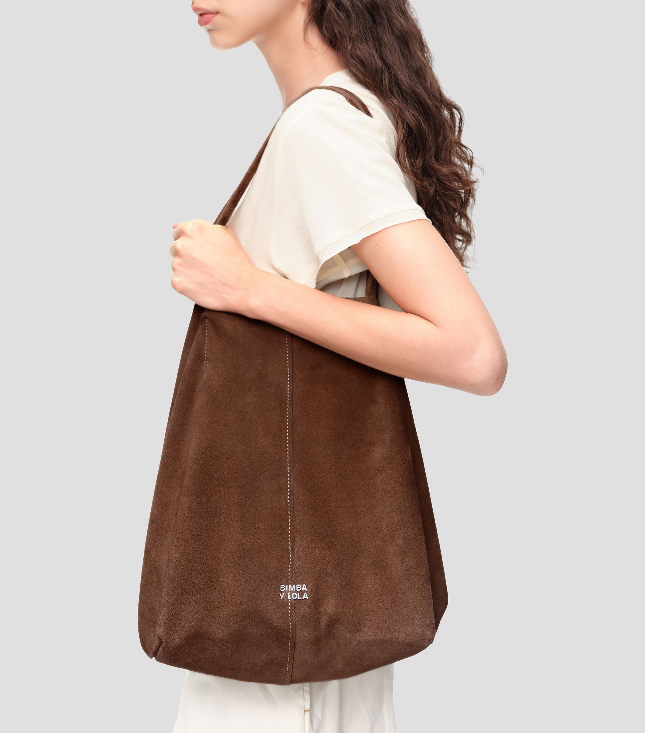 Bolsa tote café liso en piel Mujer