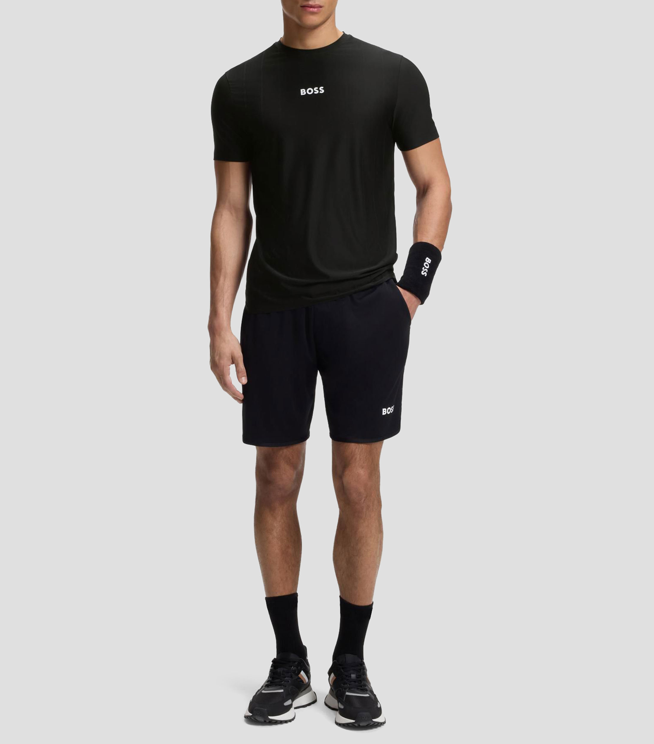 Playera slim fit de jacquard a rayas con logo estampado Hombre