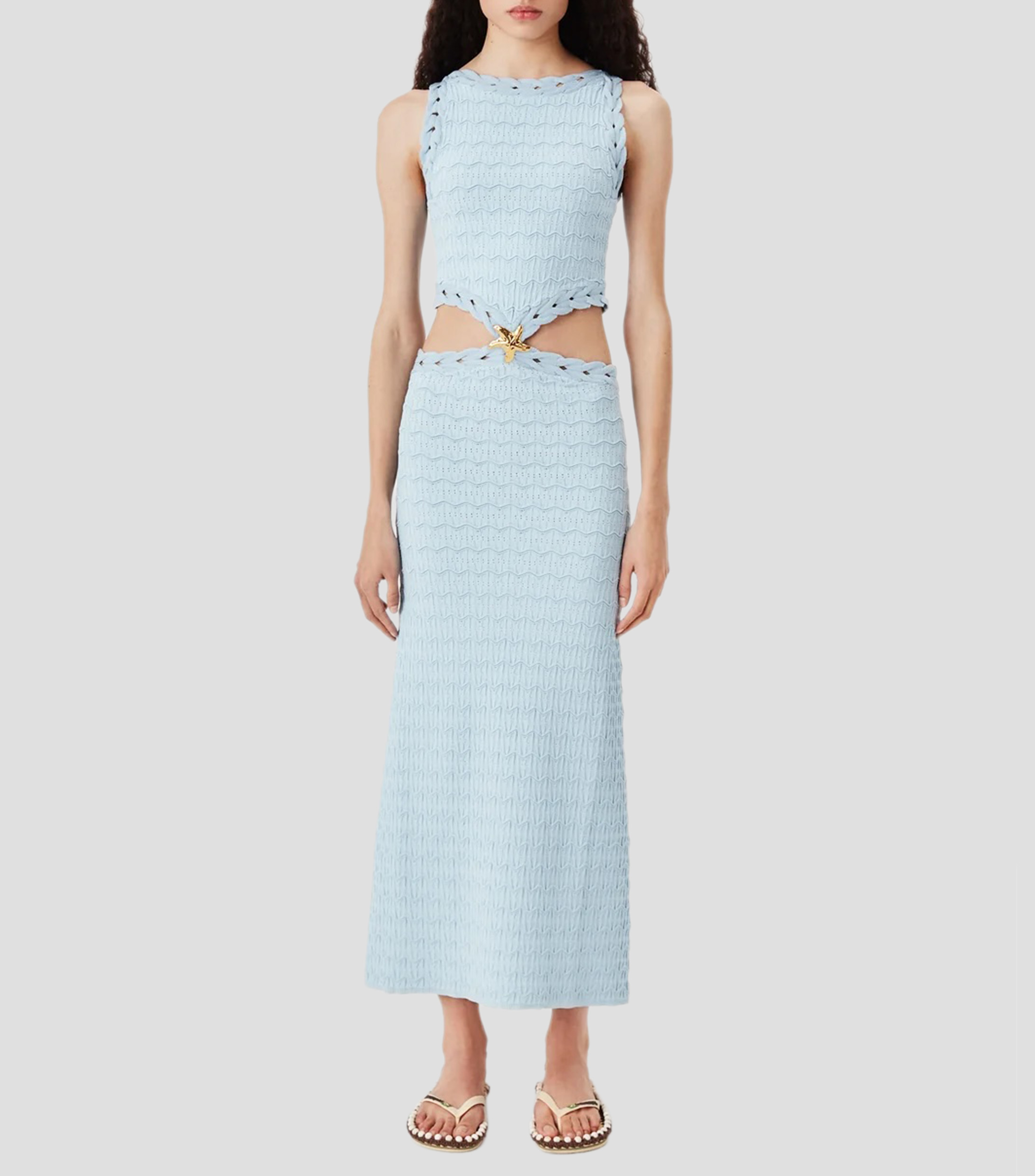 Vestido largo liso con textura Mujer