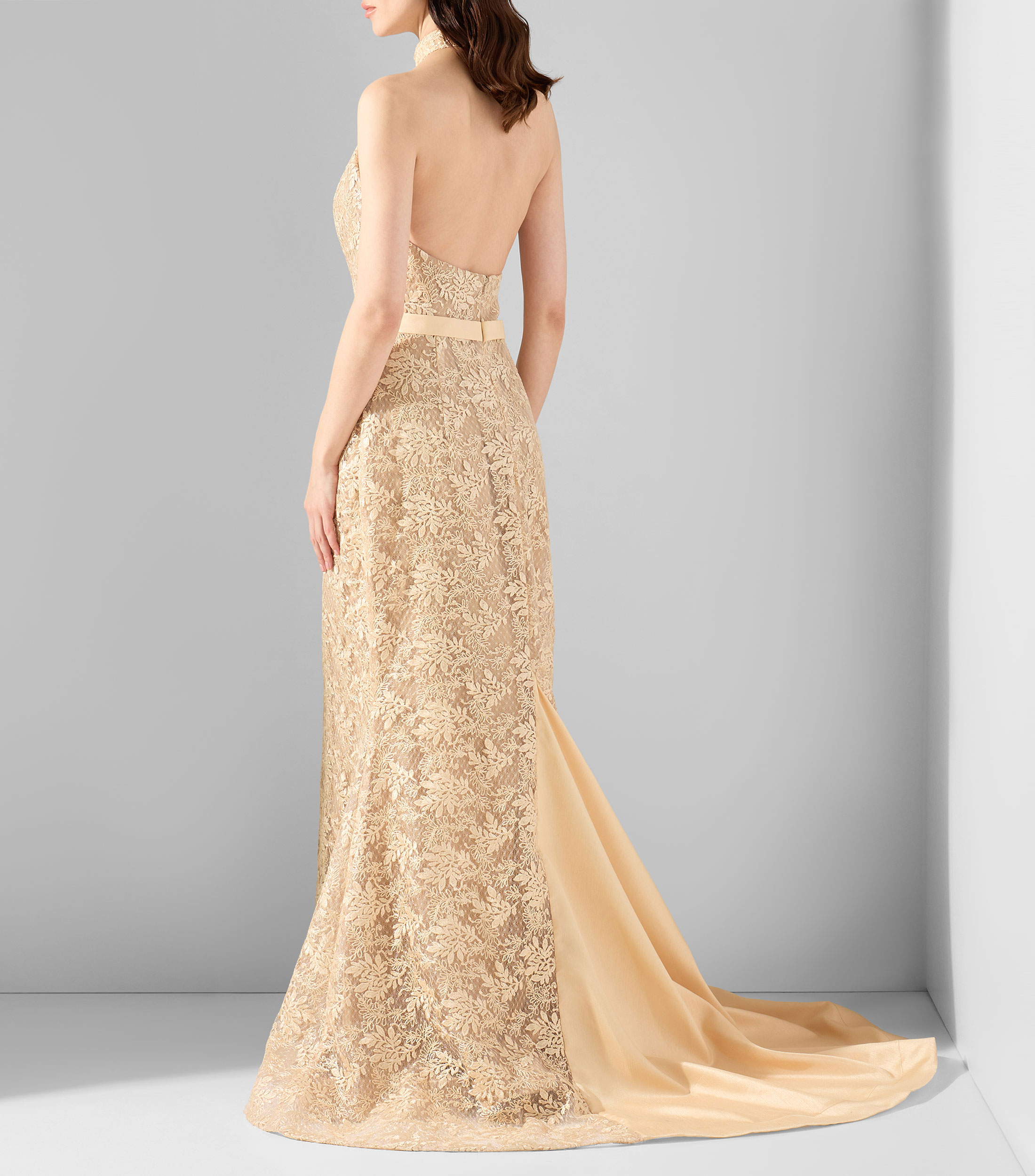 Vestido de fiesta largo liso con detalle bordado Mujer