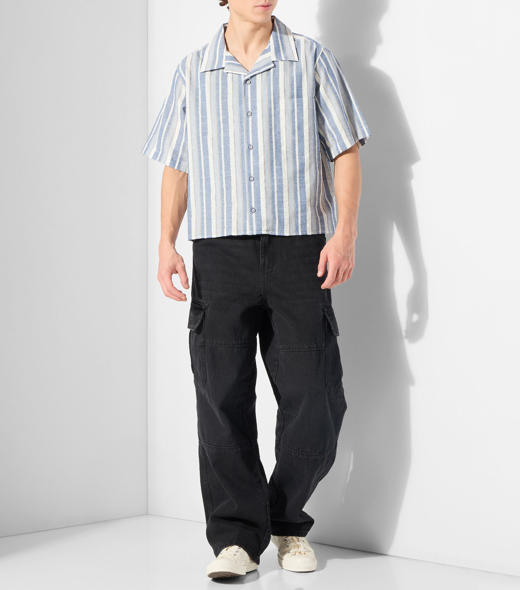 Camisa de rayas con manga corta Hombre