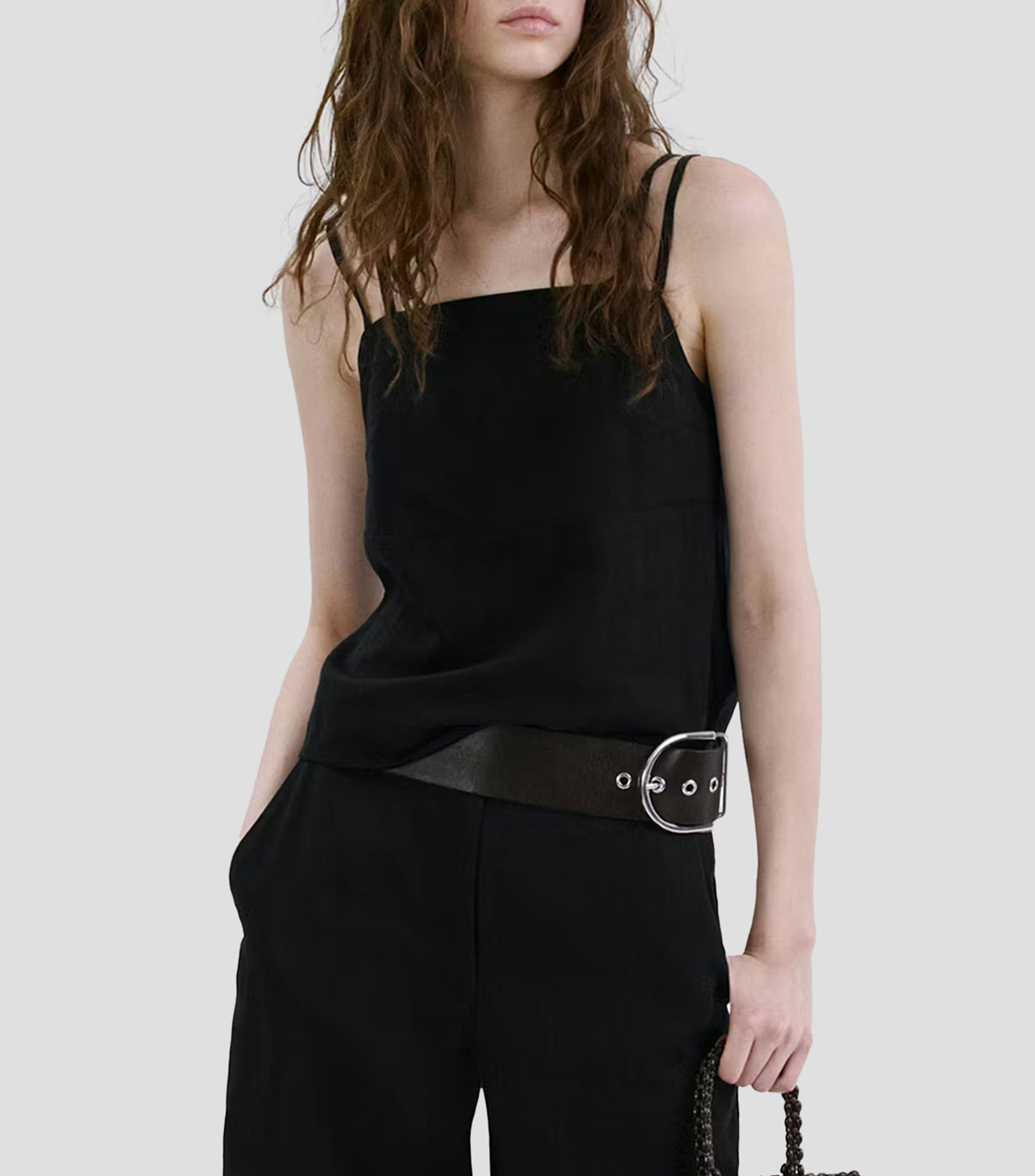 Top cuello cuadrado sin mangas liso Mujer