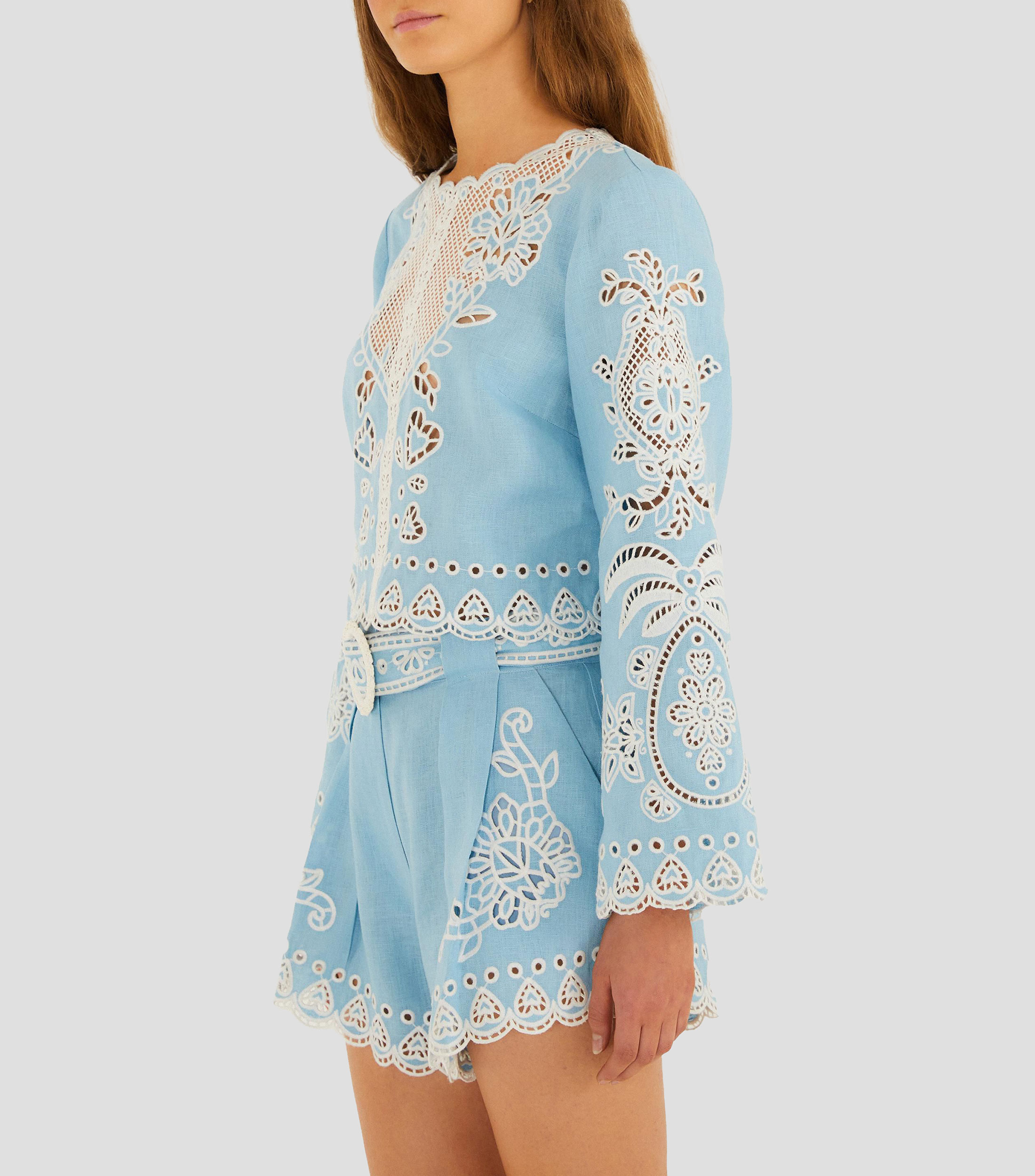 Blusa de bordados suizos con diseño fantasía y manga larga Romantic Richelieu Mujer