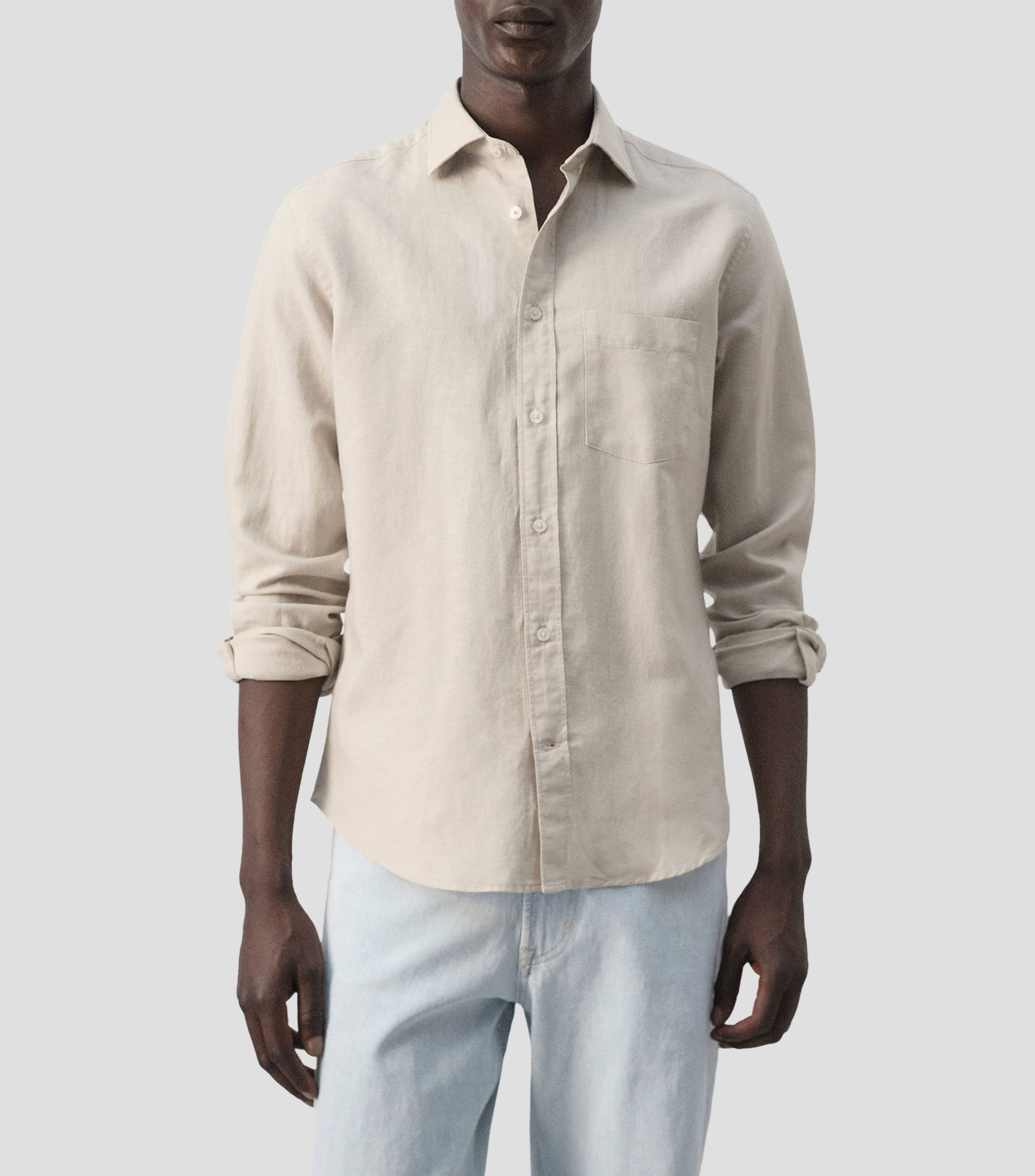 Camisa lisa manga larga Hombre