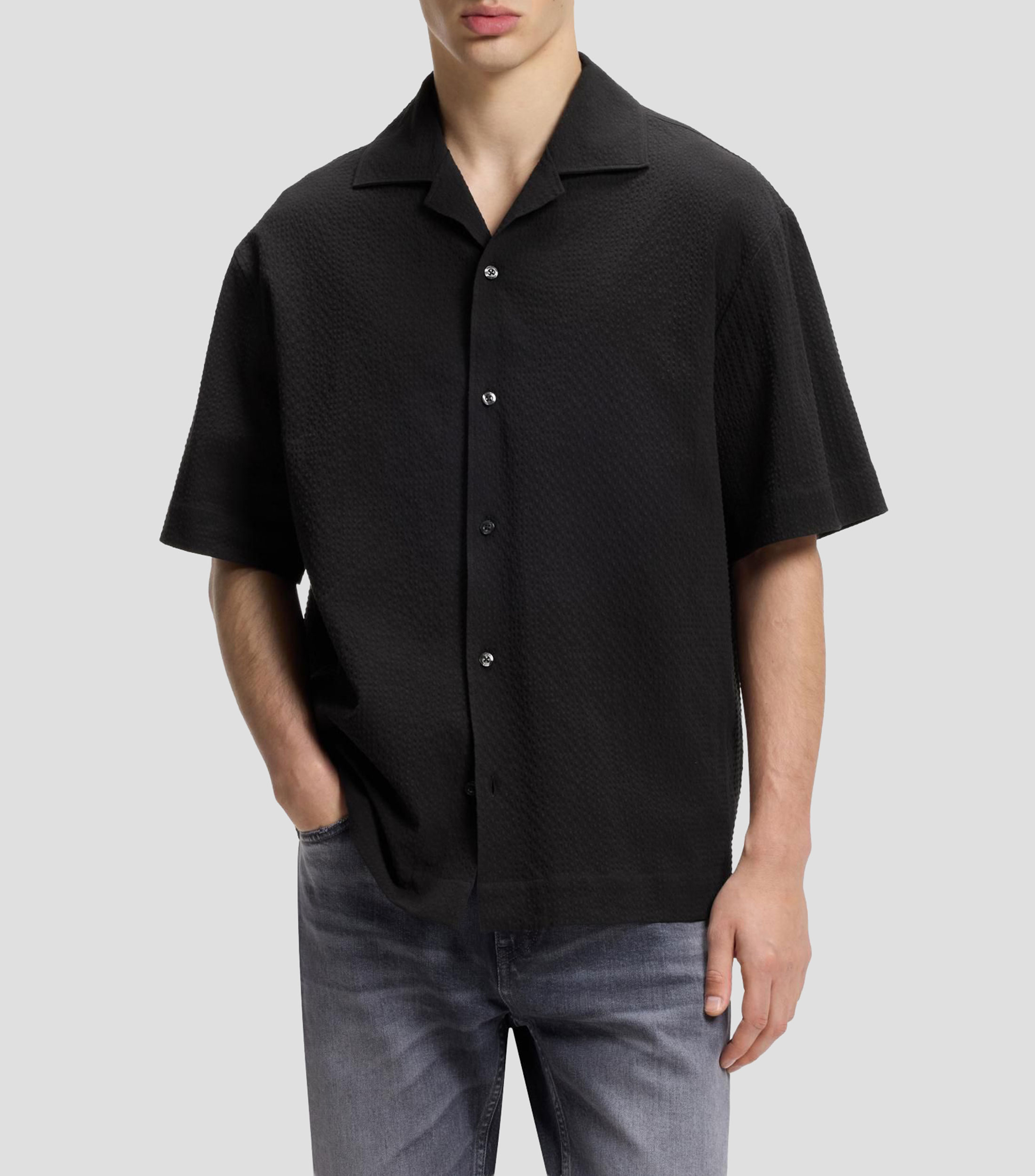 Camisa oversized en sirsaca de algodón elástico Hombre