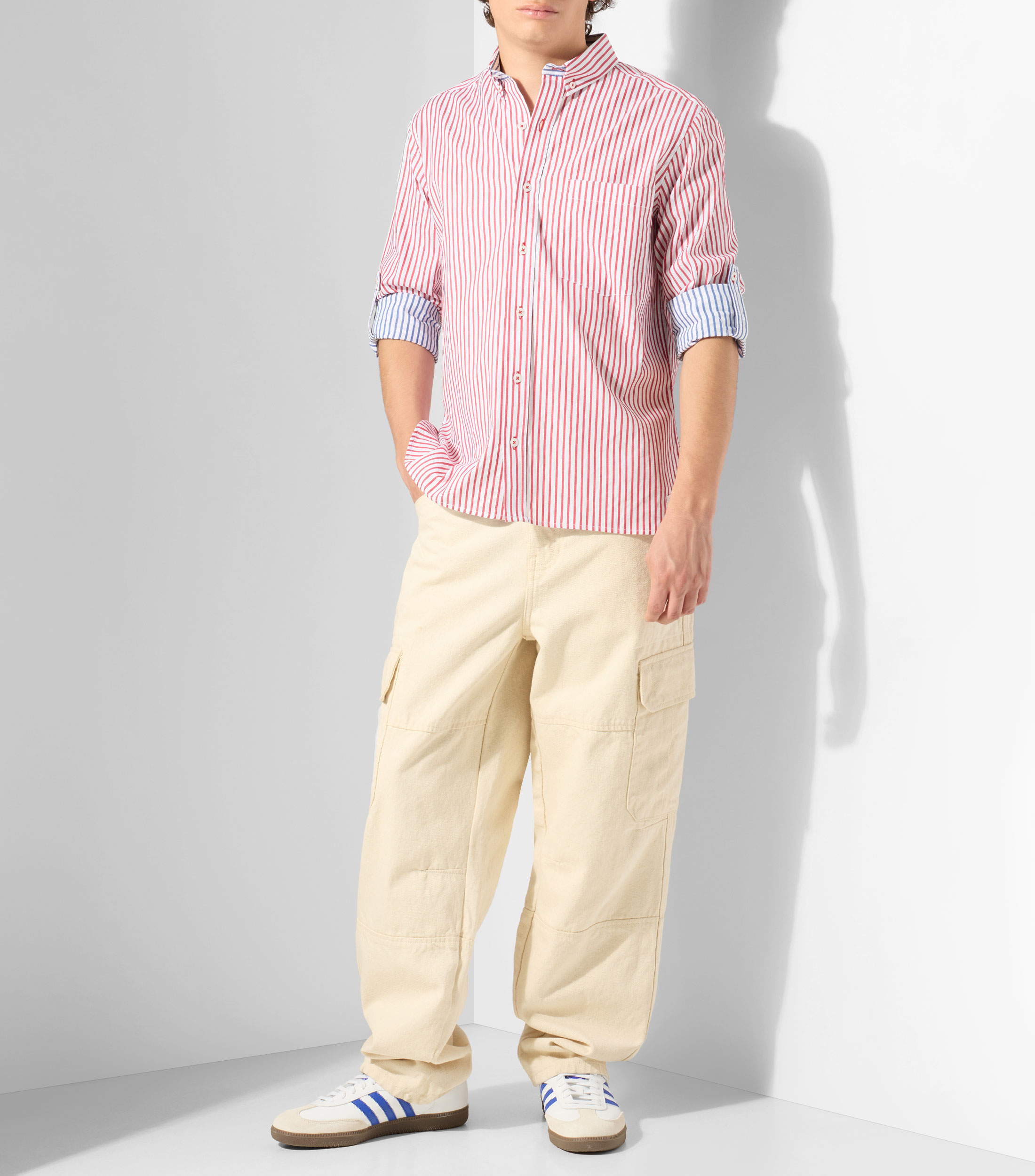 Camisa a rayas manga larga Hombre