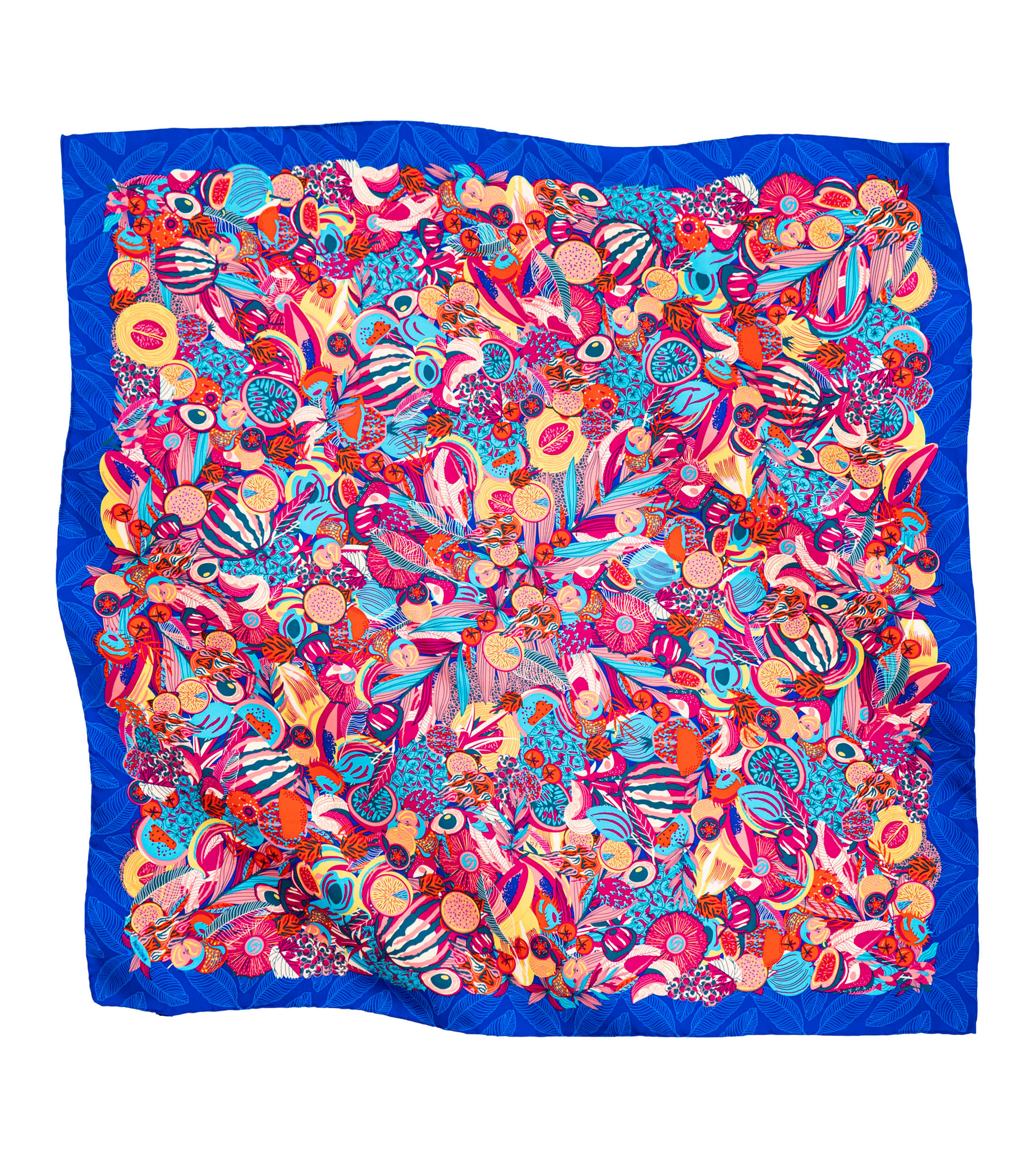 Mascada de seda azul estampada Mujer