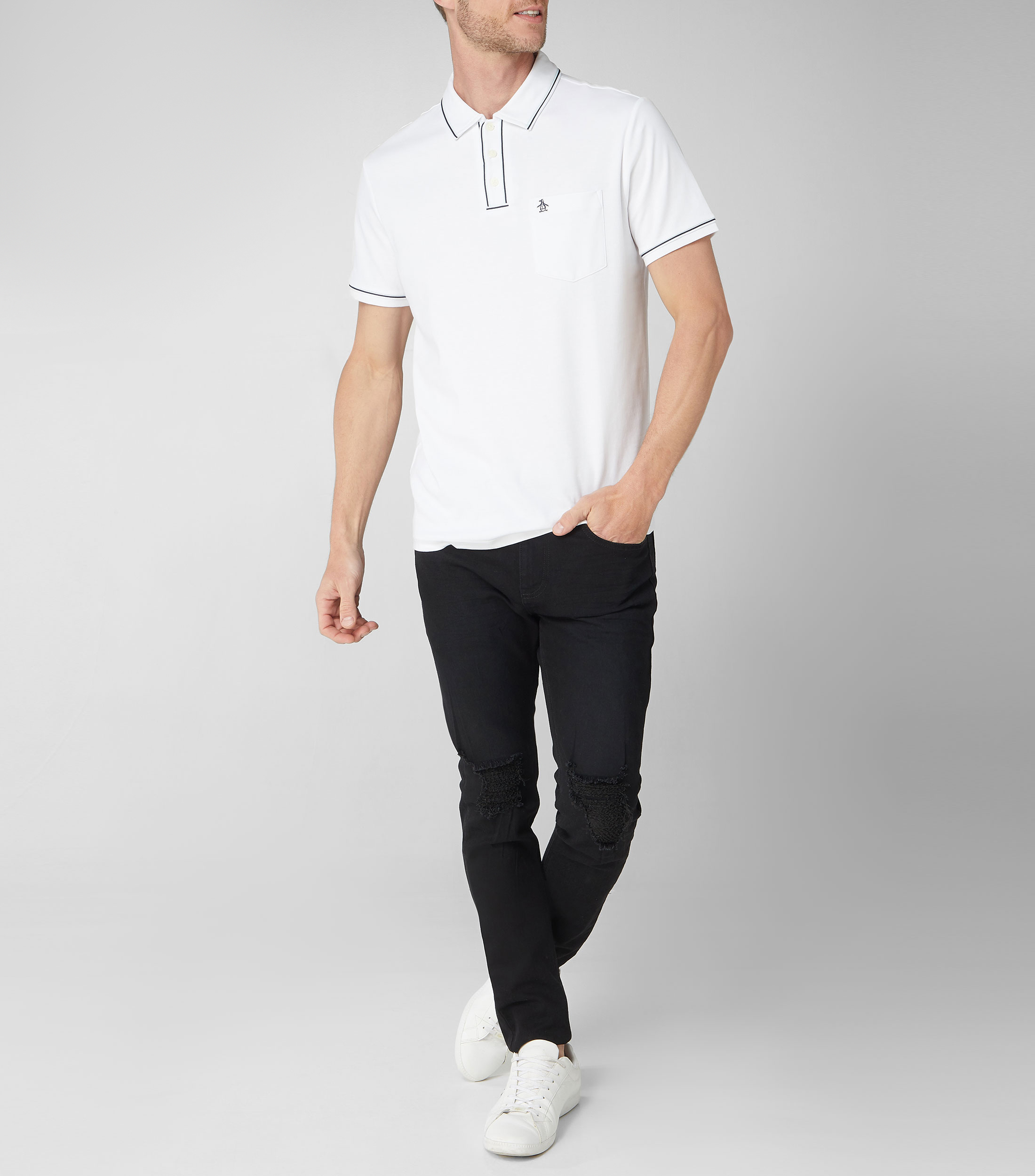 Playera Tipo Polo Blanca Manga Corta Hombre
