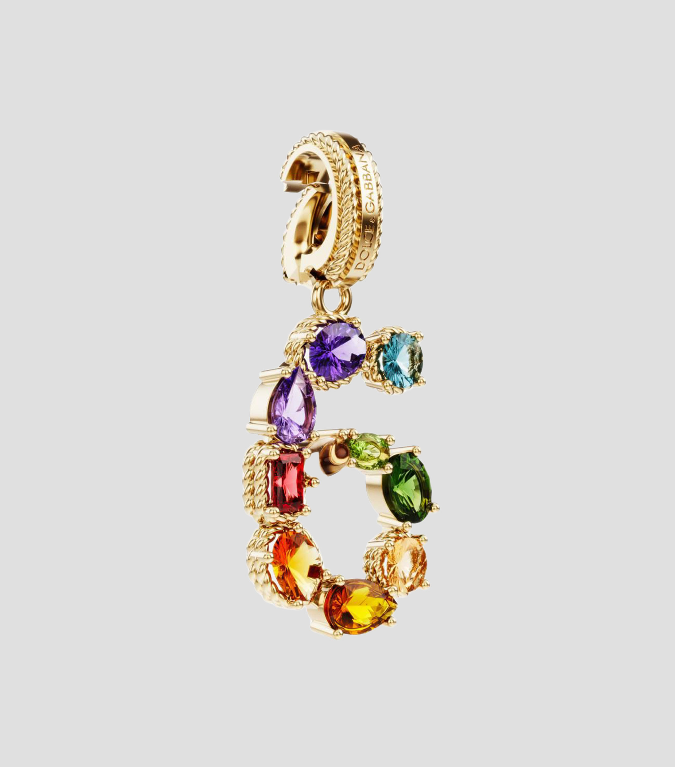 Charm número "6" en Oro de 18 Kilates Alphabet Rainbow gemas multicolores Mujer