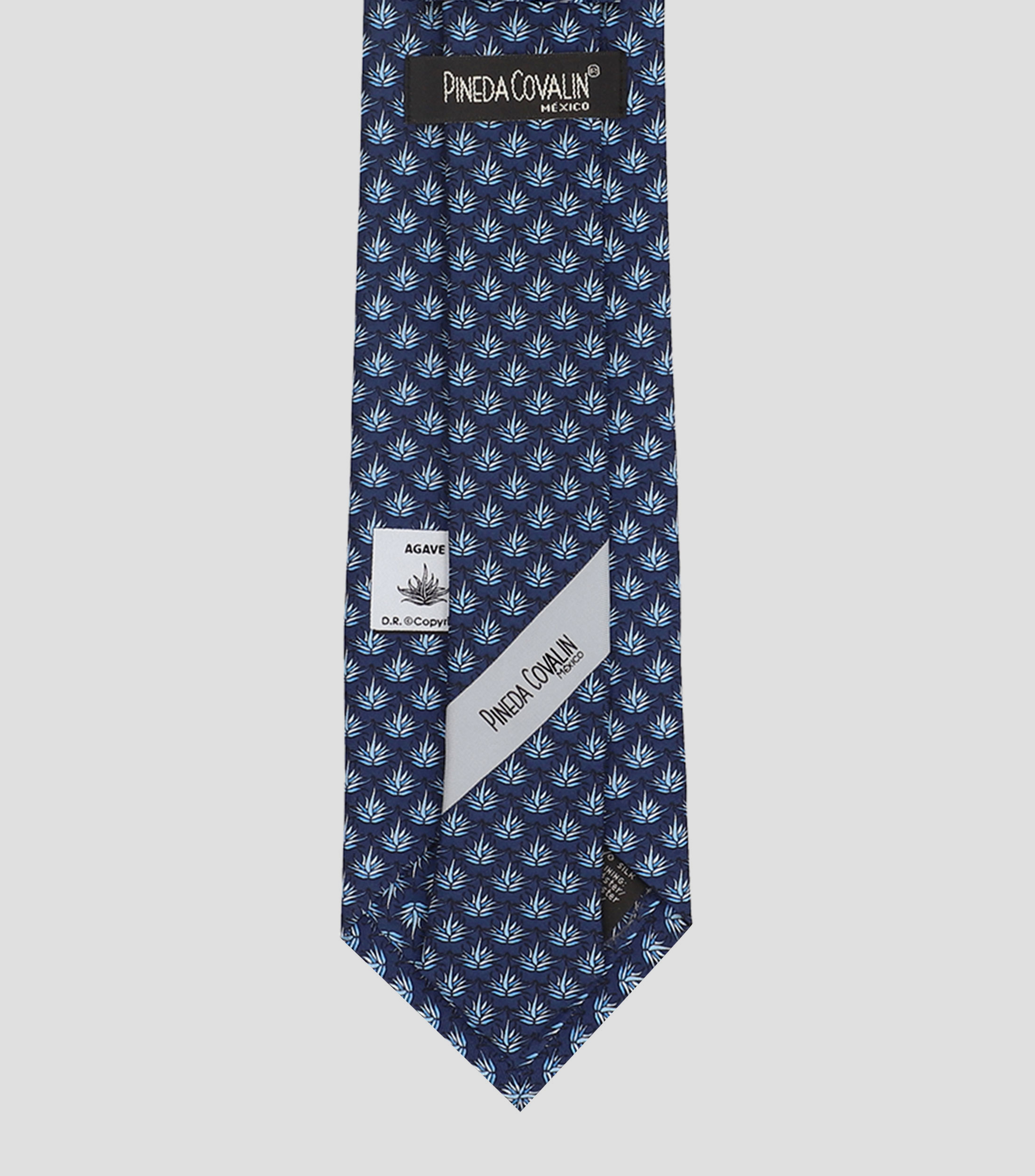 Corbata ancha de seda azul profundo con agaves