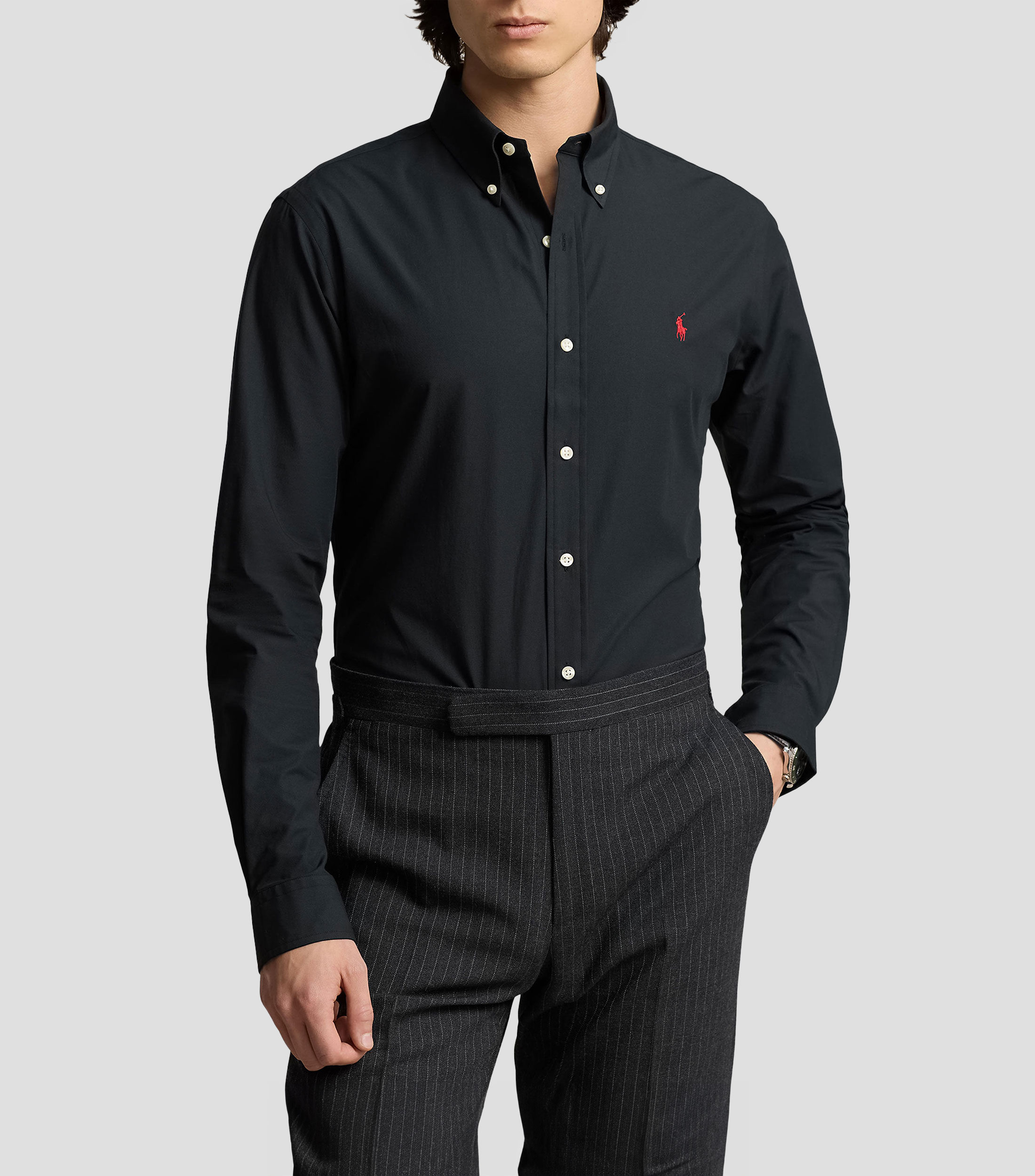 Camisa lisa con manga larga Hombre