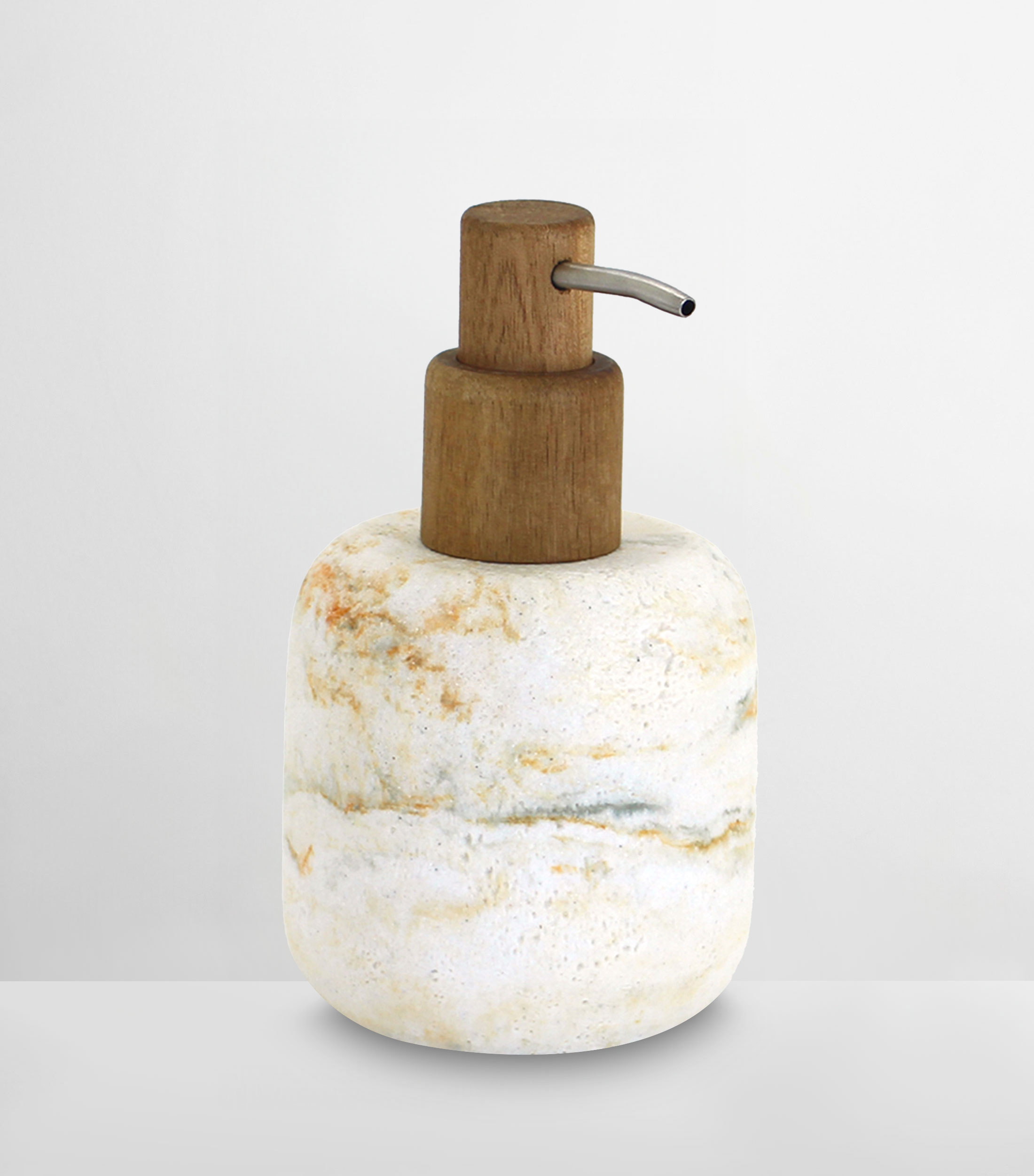 Dispensador de jabón en poliresina, madera de acacia y plástico