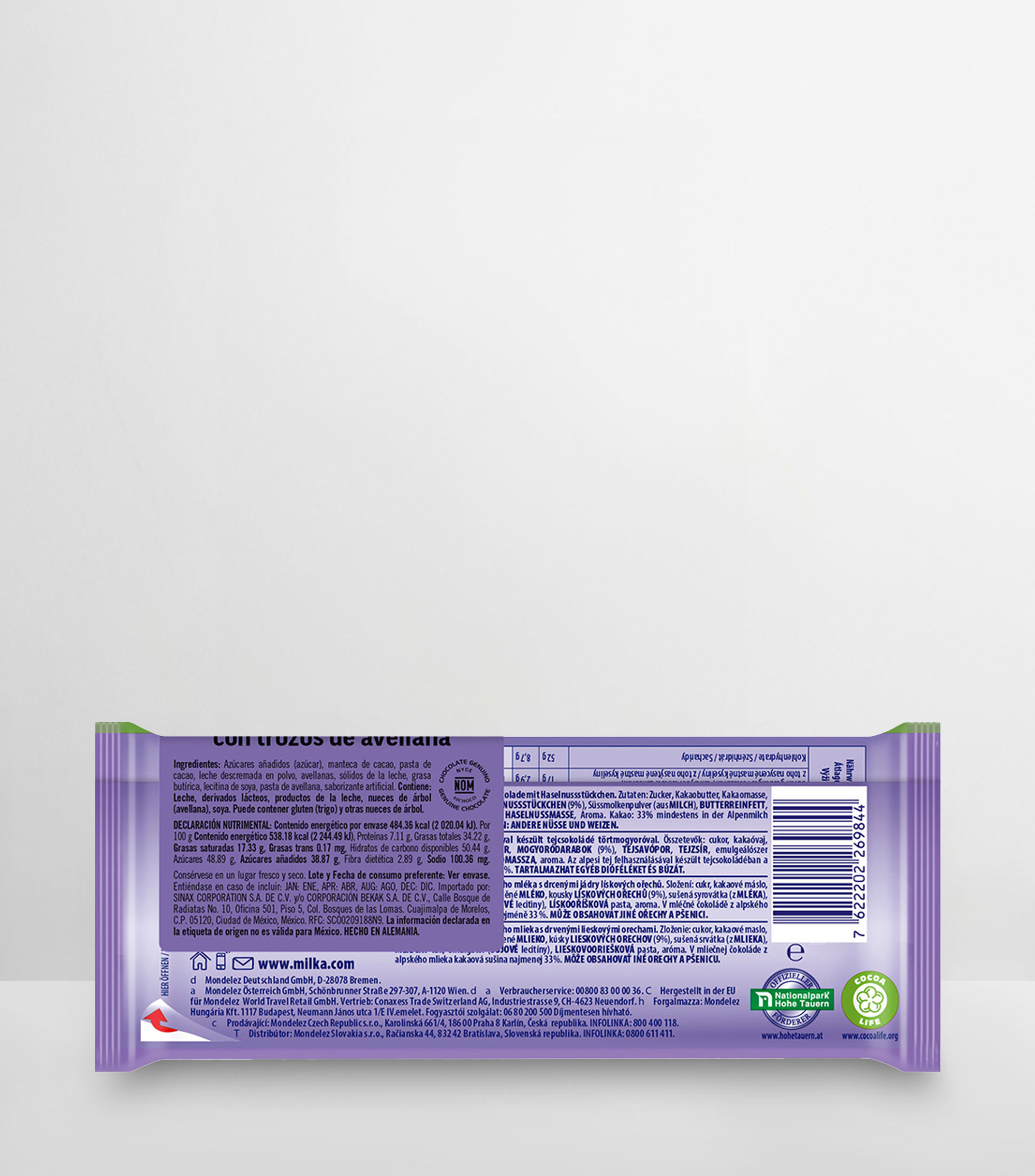Chocolate con leche y trozos de avellana, 90 gr