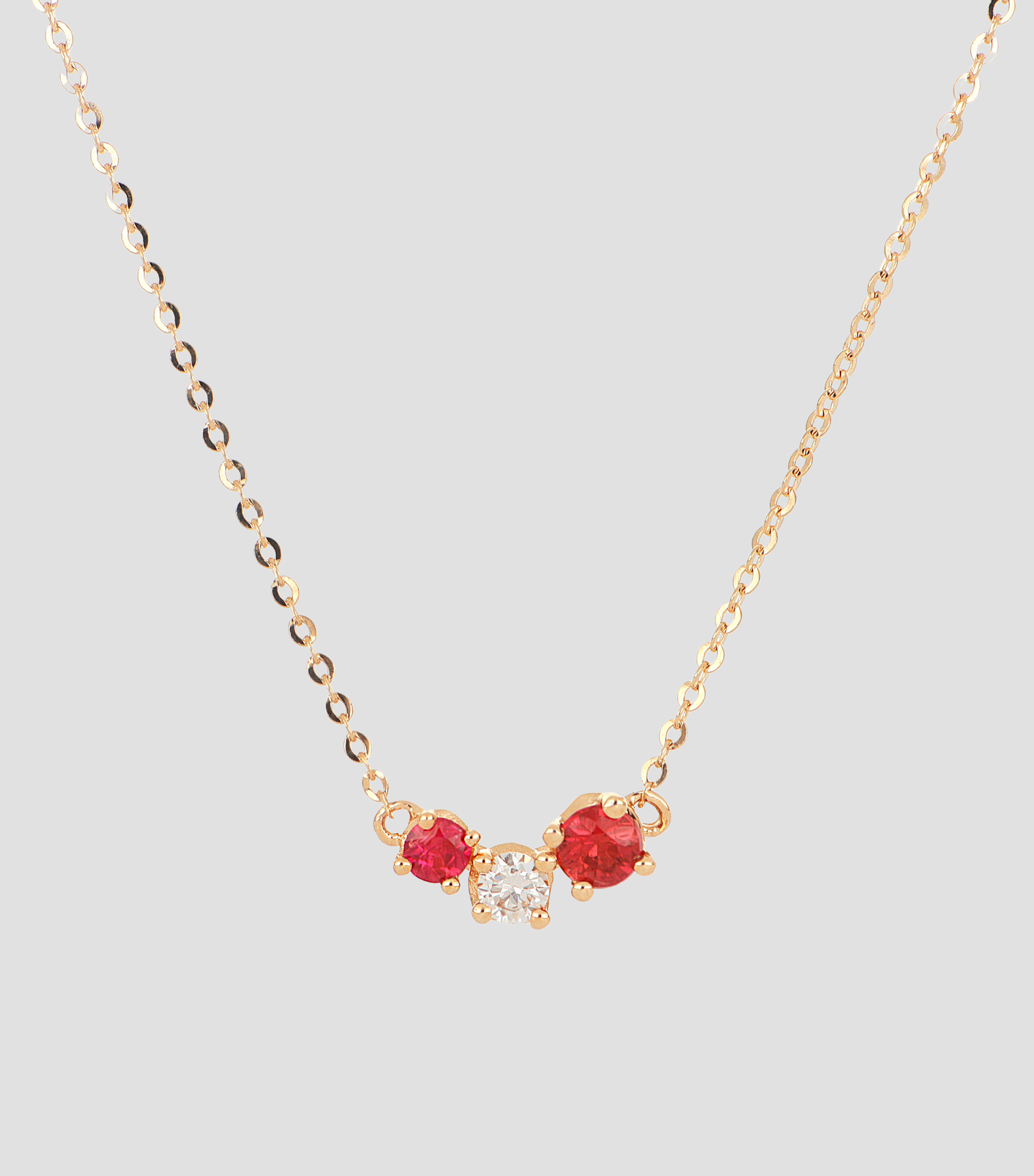 Gargantilla en oro amarillo 14 kilates con diamante y rubíes Mujer