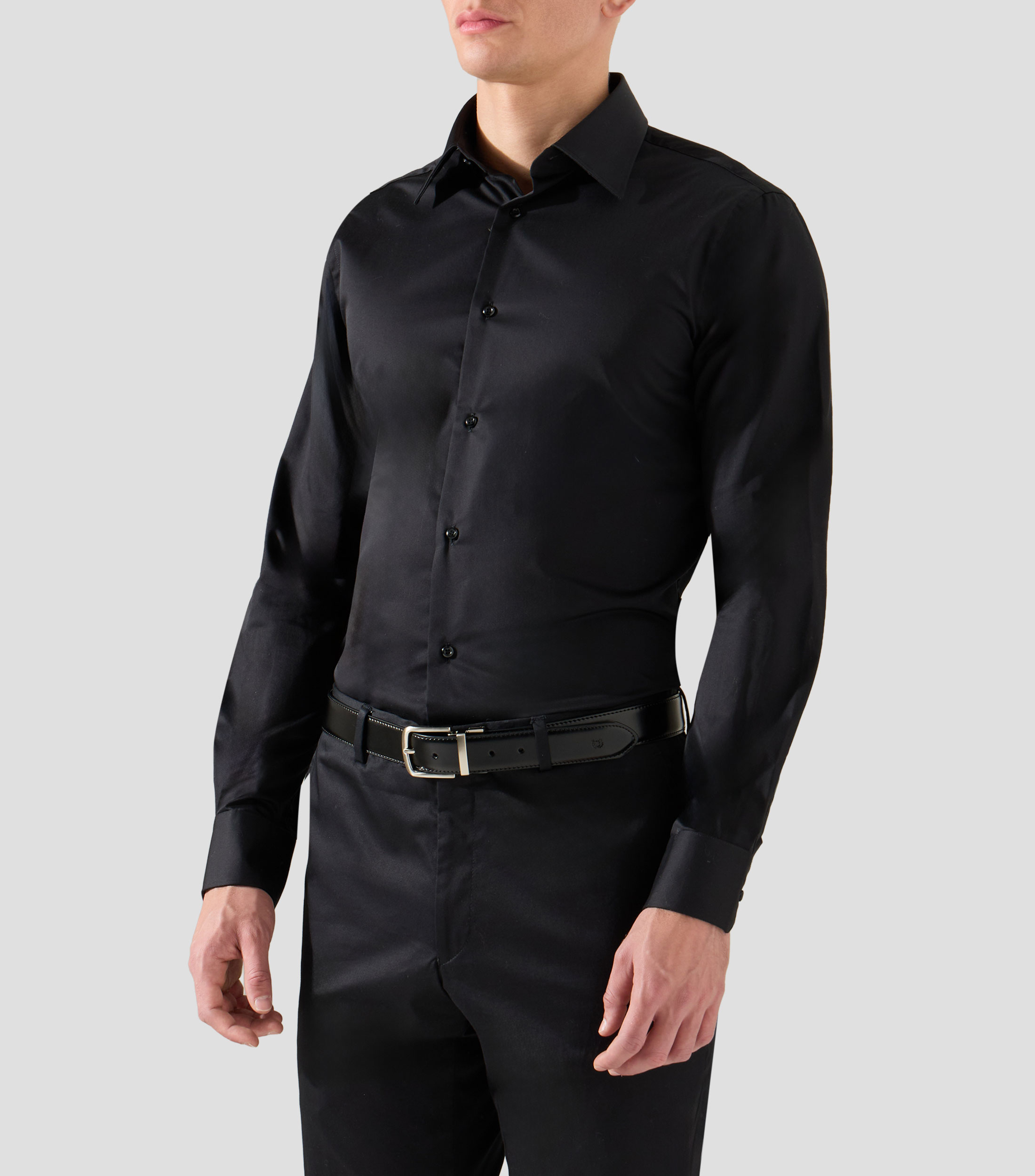 Camisa de vestir lisa con manga larga Hombre