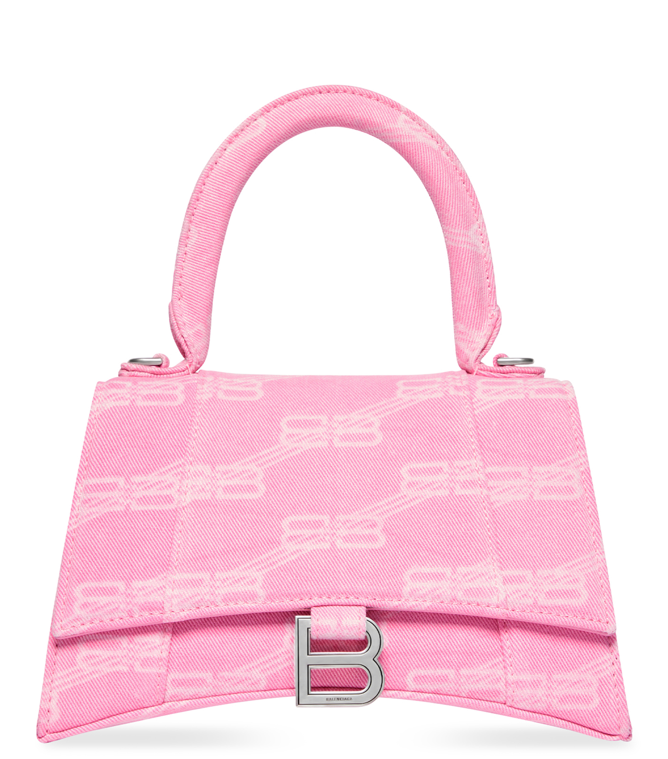 Balenciaga: Bolsa satchel rosa Hourglass con monogram Mujer El