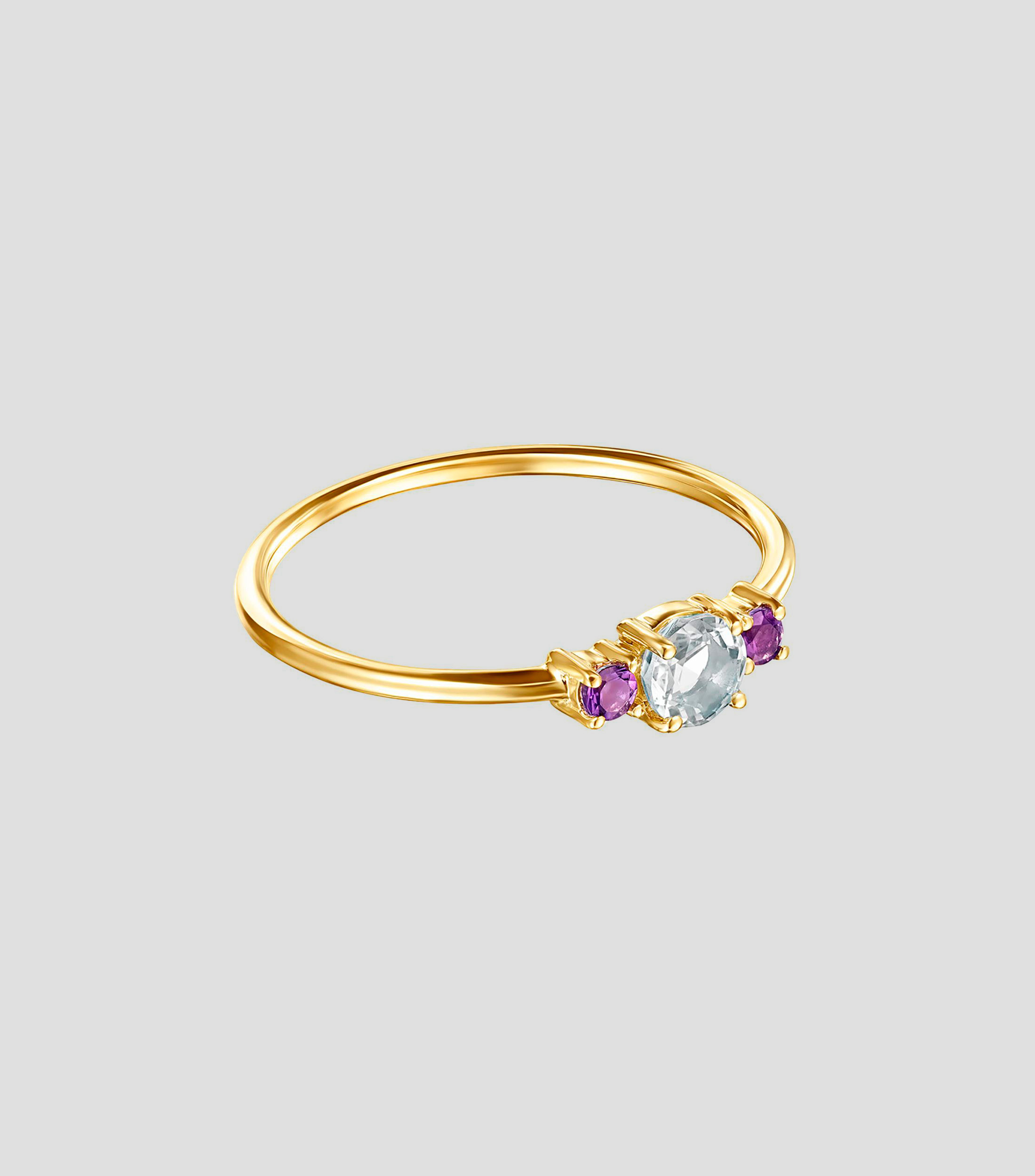 Anillo en oro amarillo 18 kilates Mini Ivette con prasiolita y amatistas Mujer Talla 6