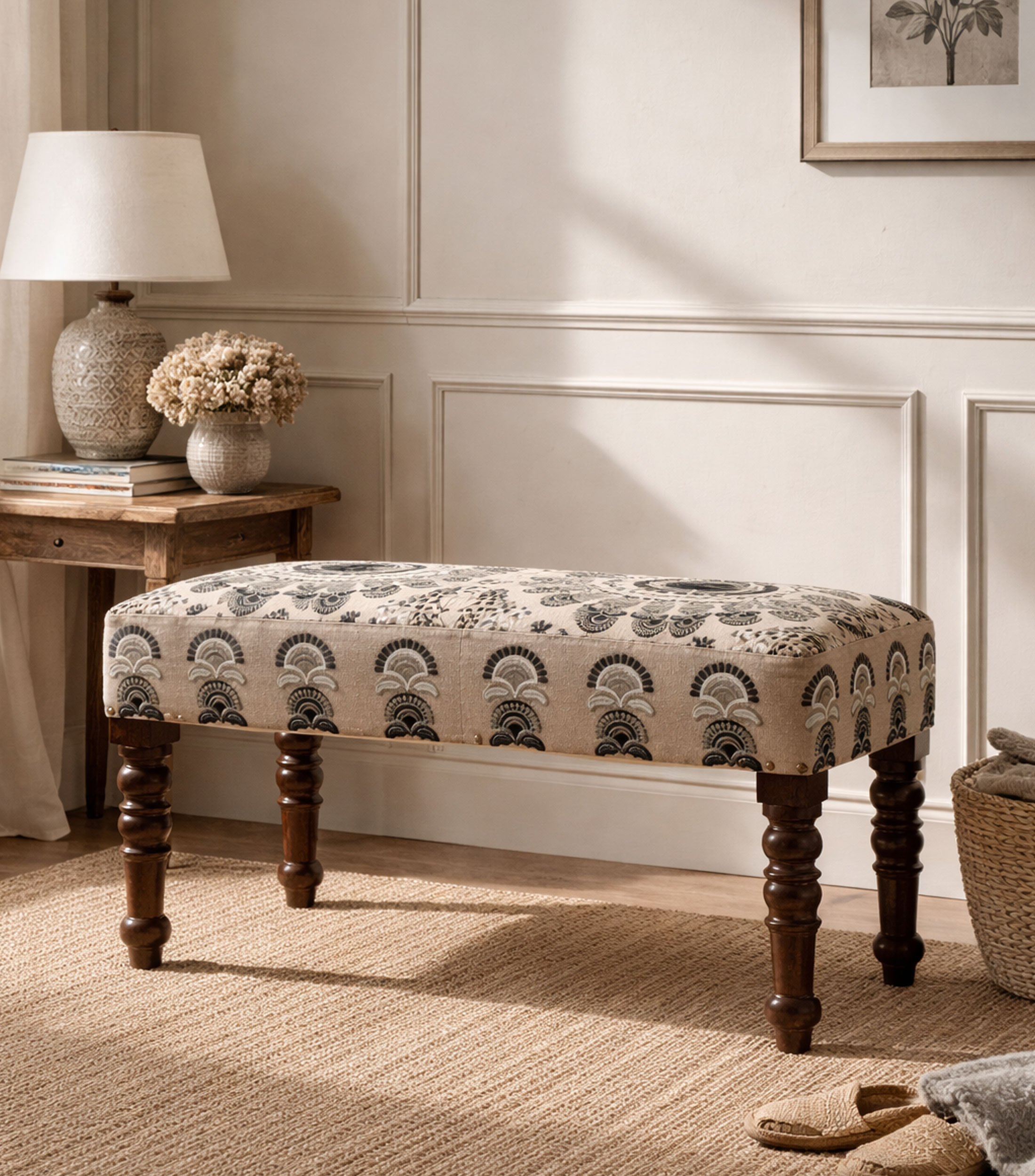 Banca en textil y madera mango