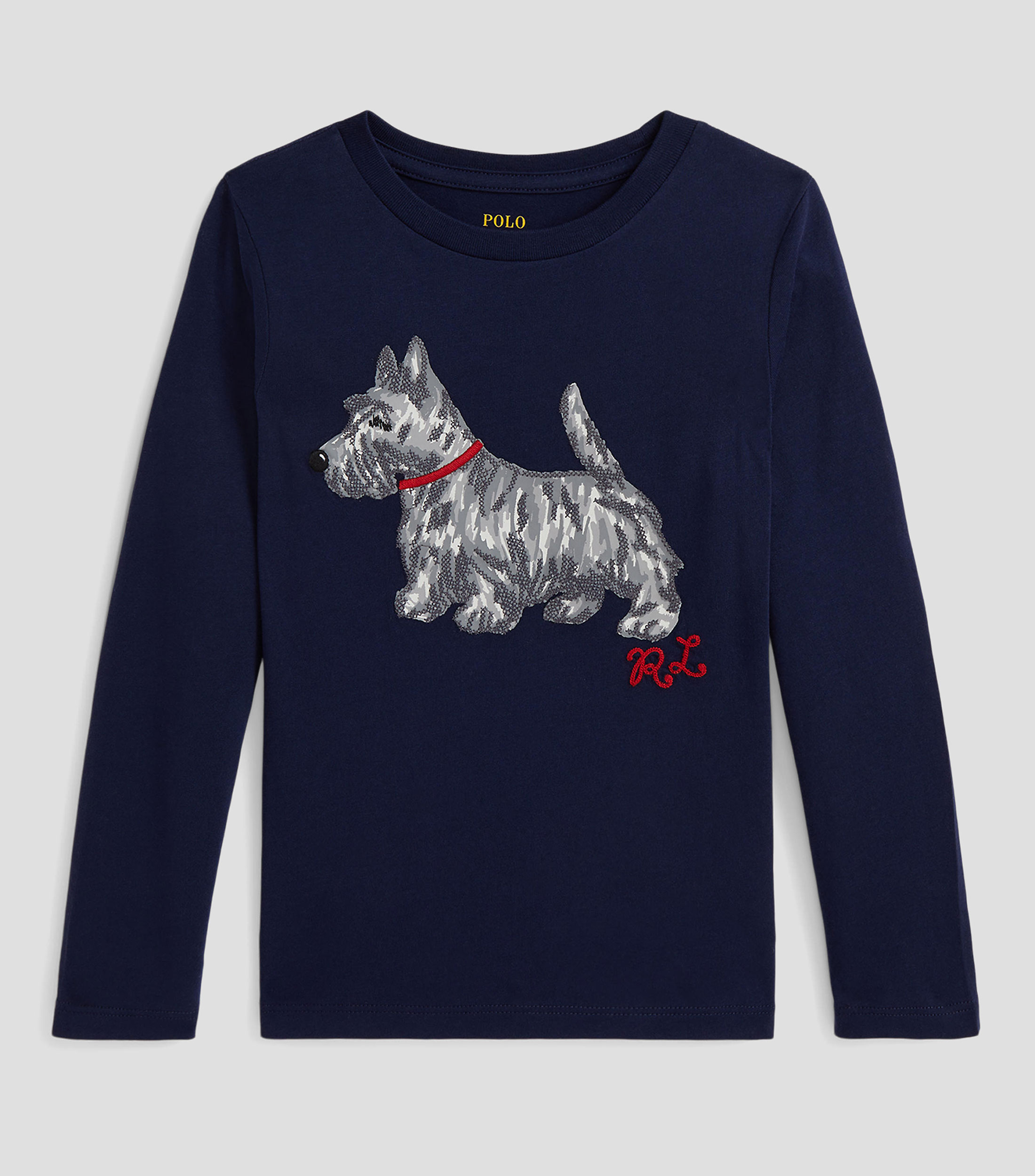 Playera cuello redondo manga larga con perro Niña