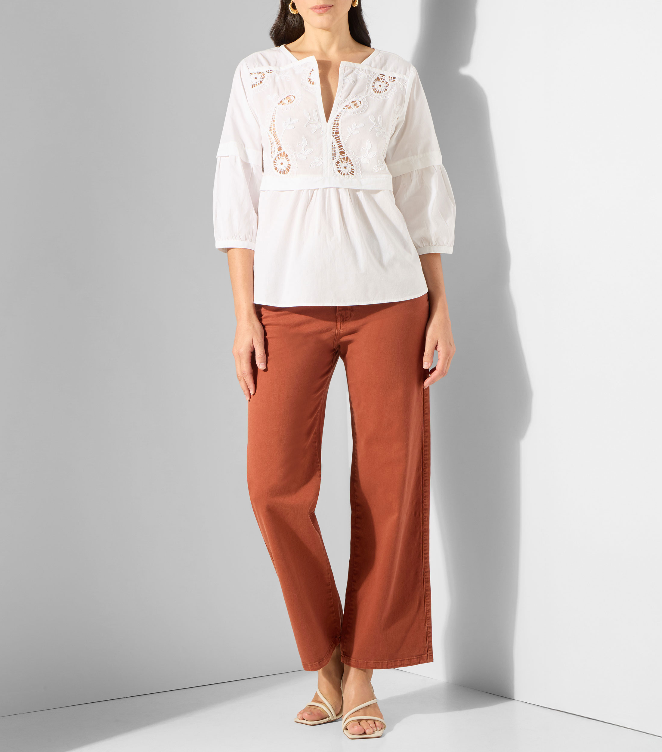 Blusa lisa con manga 3/4 Mujer
