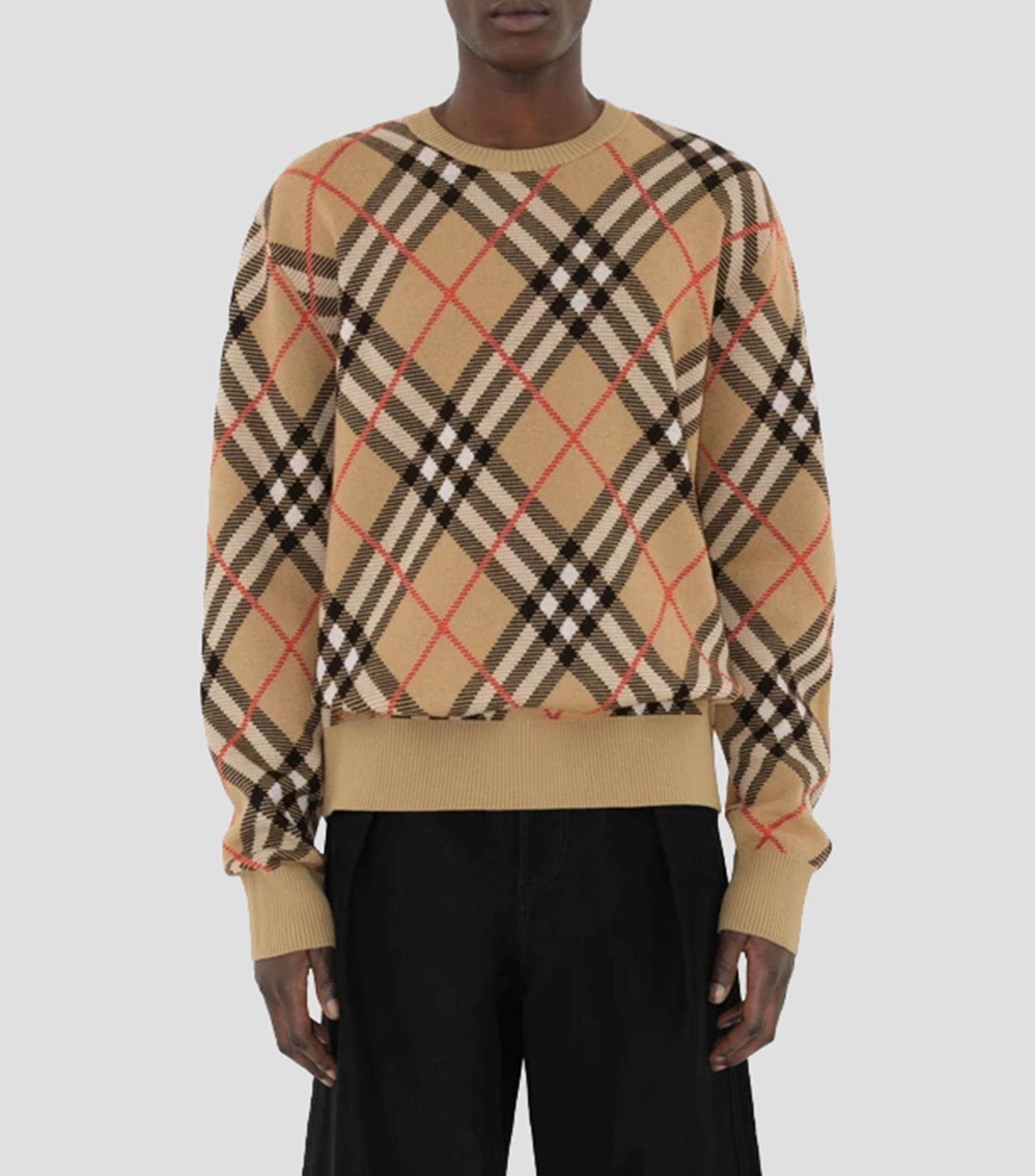 Sueter en mezcla de lana Check Hombre