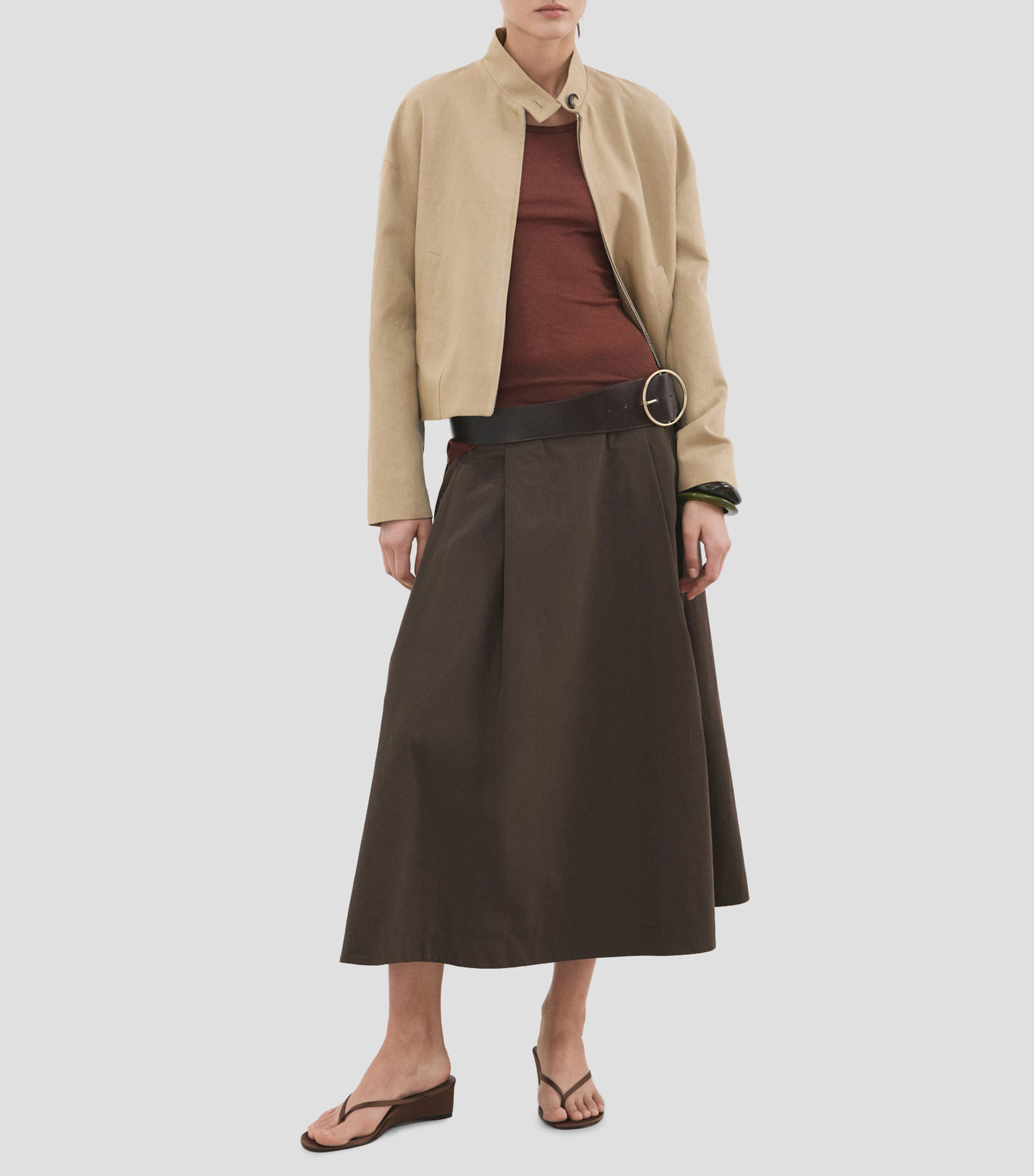 Falda midi evasé lisa Mujer