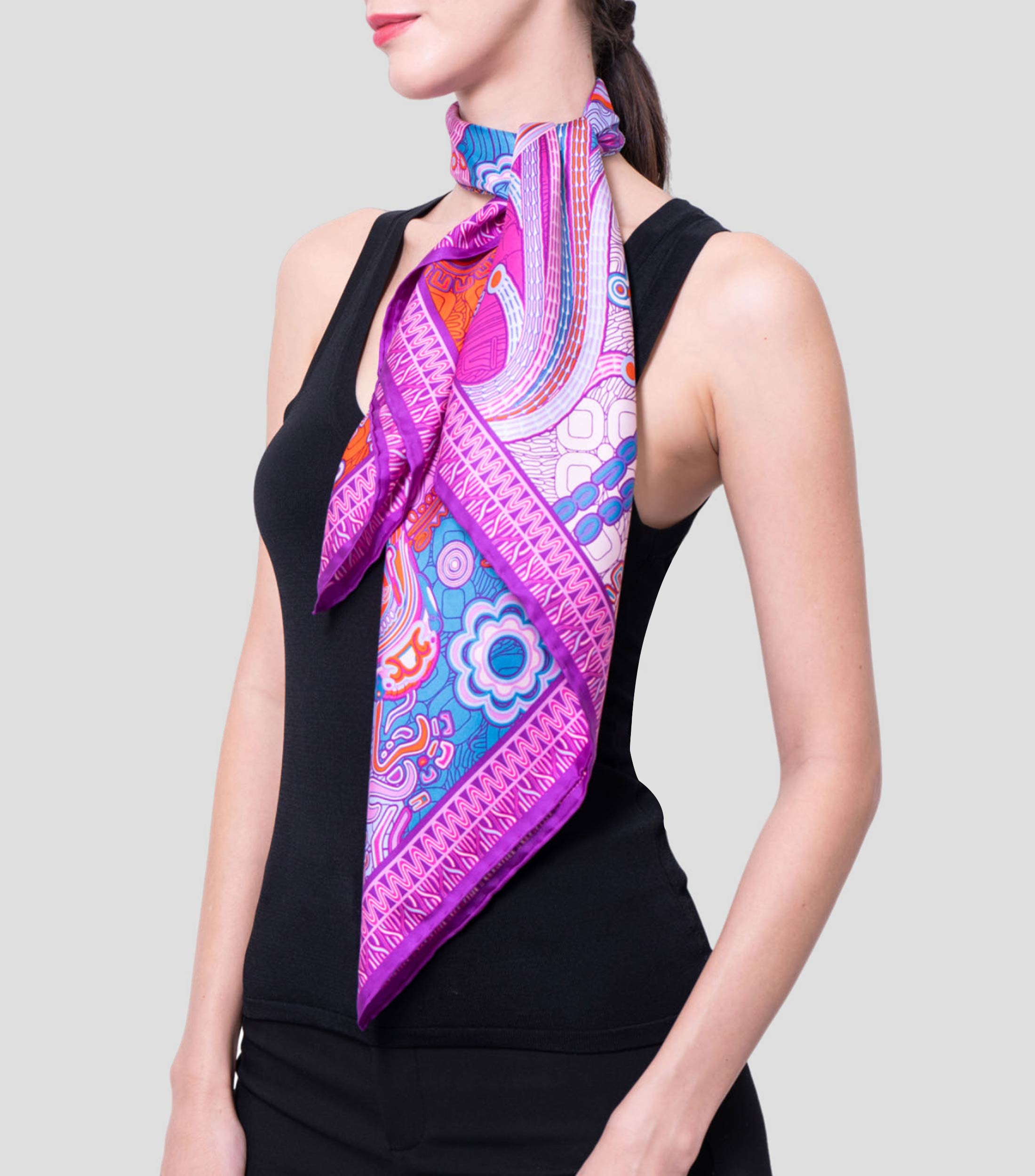 Mascada en seda Lila estampada Mujer