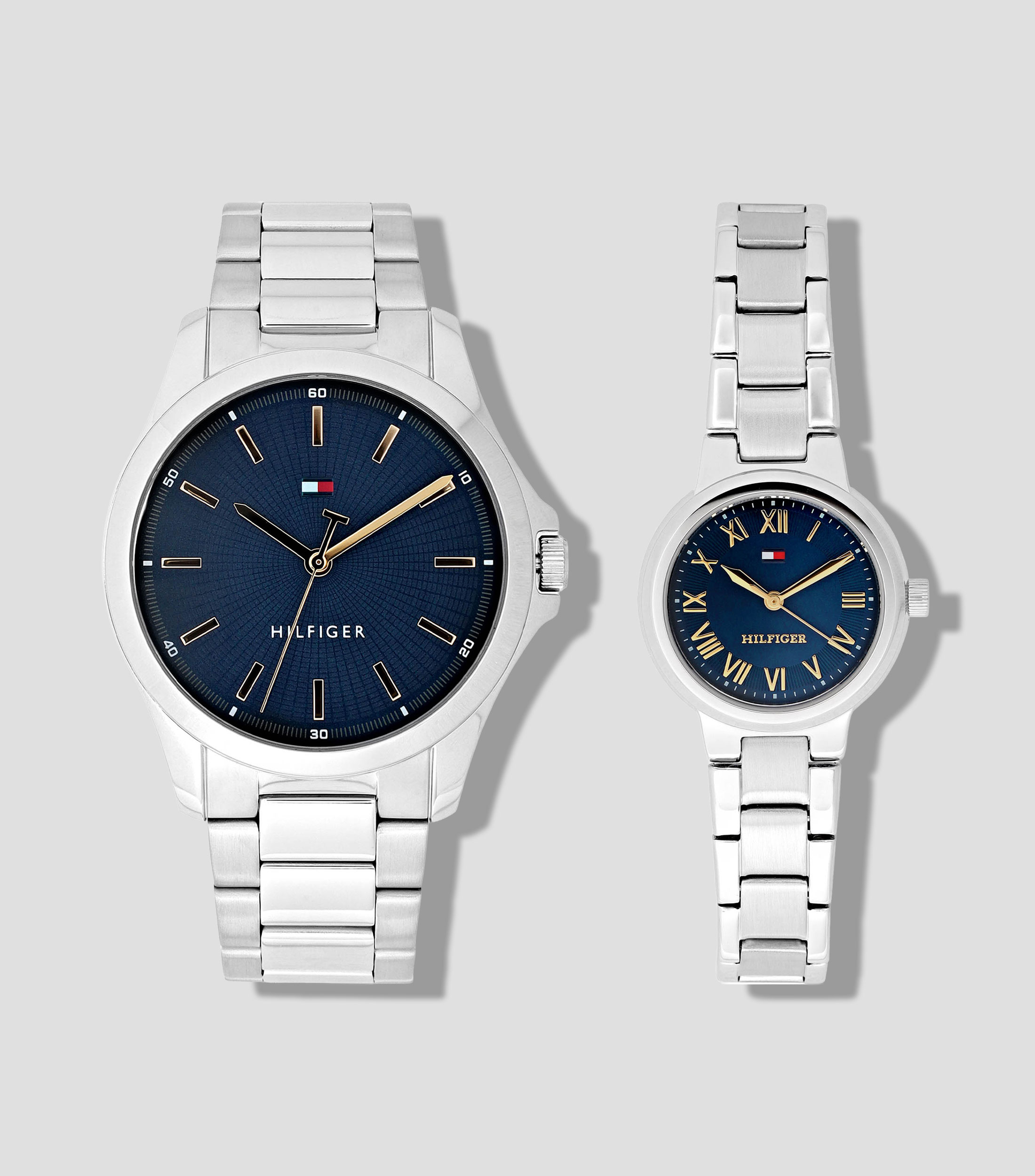 Reloj para Hombre Gift Set Clásico + Reloj para Mujer Clásico Azul, Plateado
