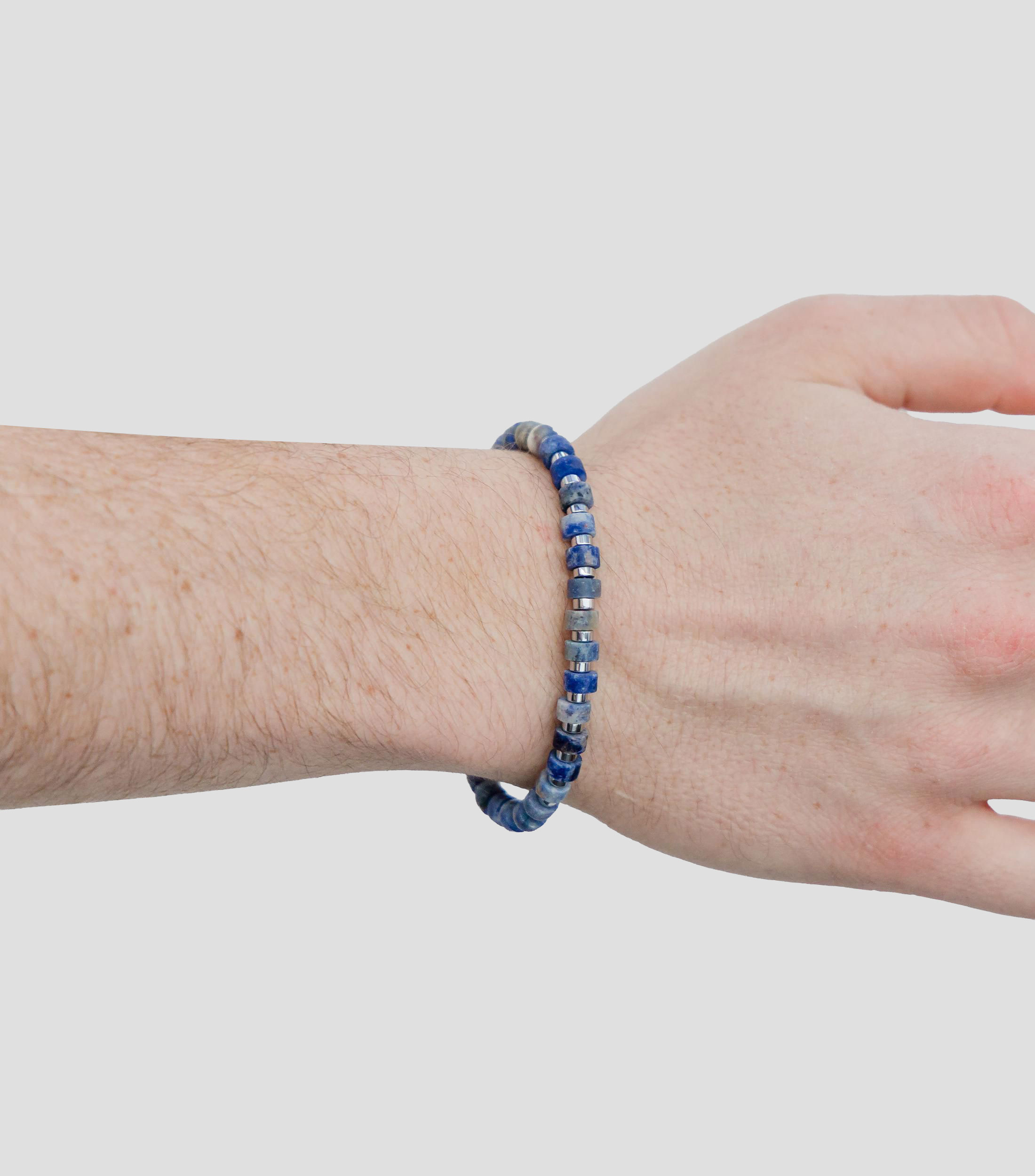 Pulsera en plata 925 azul con cuentas cilíndricas Hombre