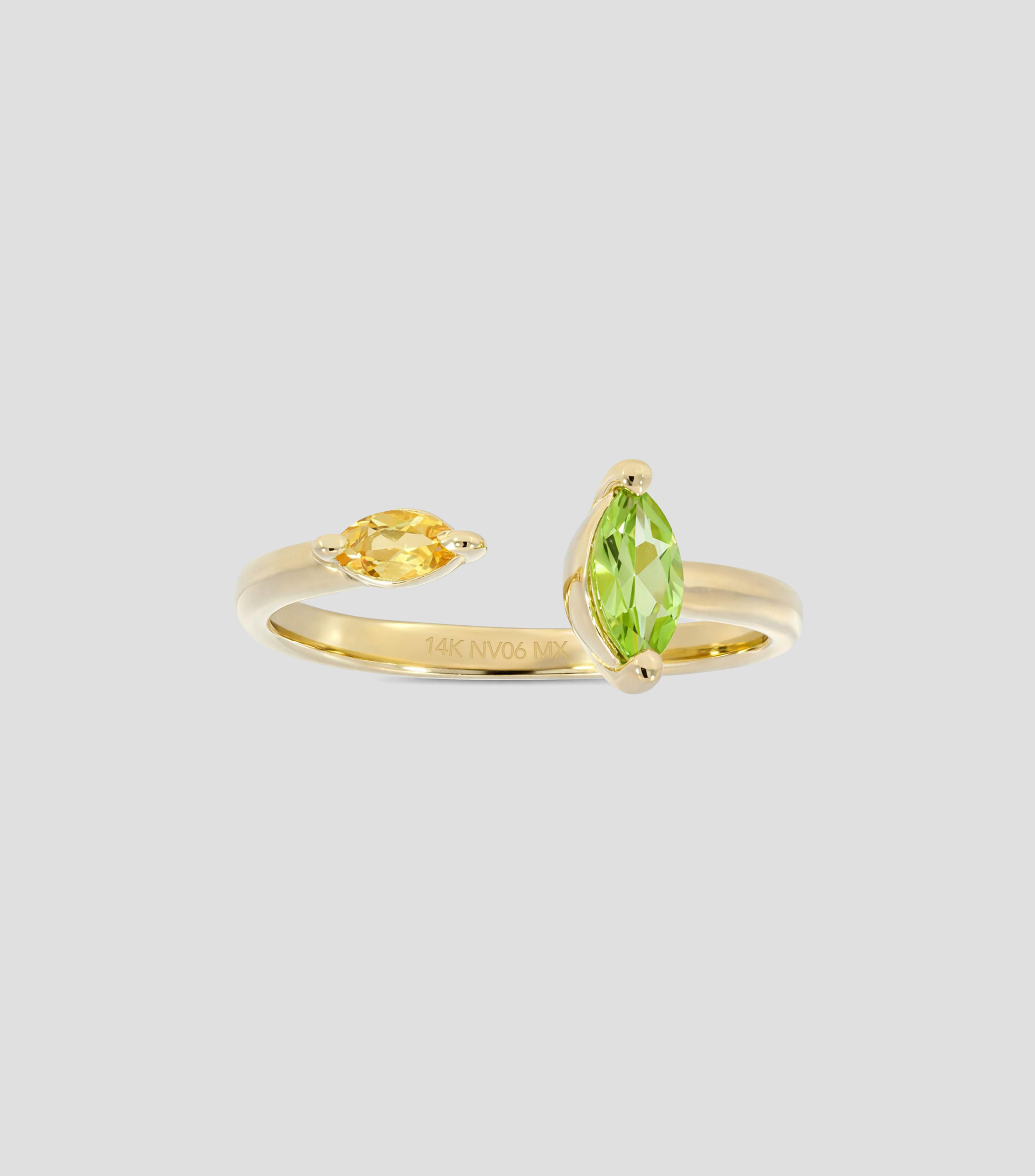 Anillo en Oro de 14 Kilates con citrina y peridot Mujer