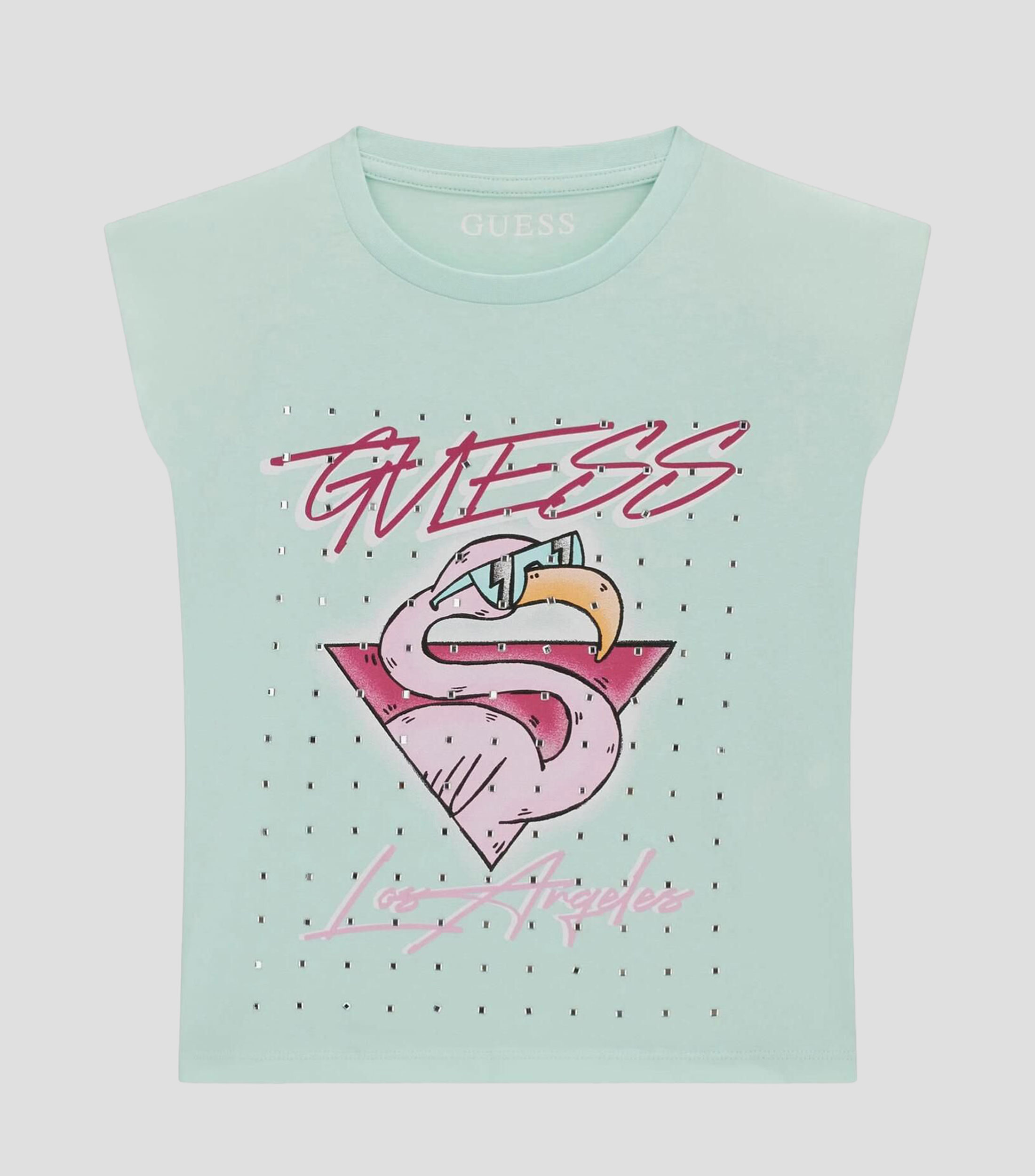 Playera cuello redondo sin mangas estampada Niña
