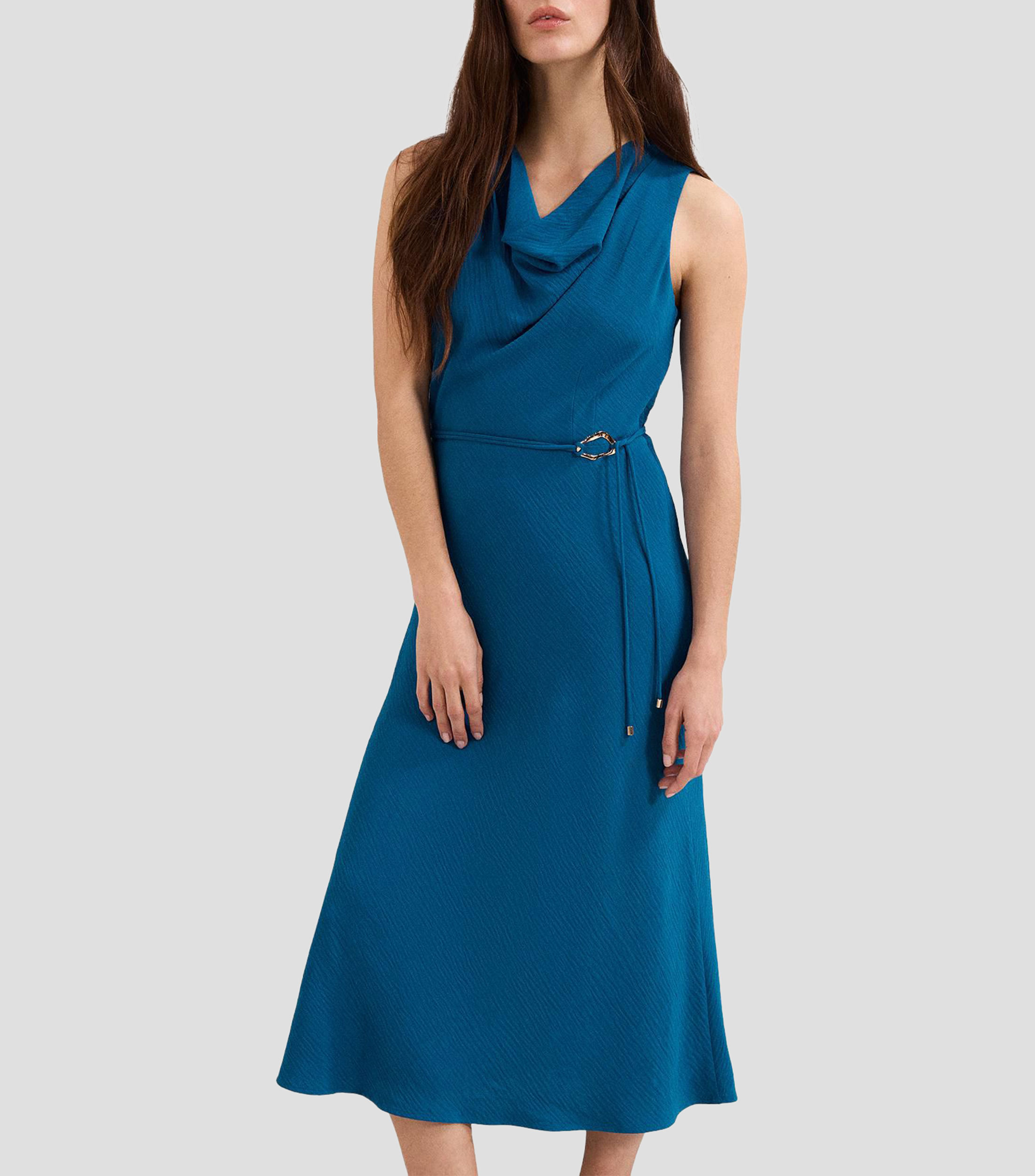 Vestido midi sólido con textura Mujer
