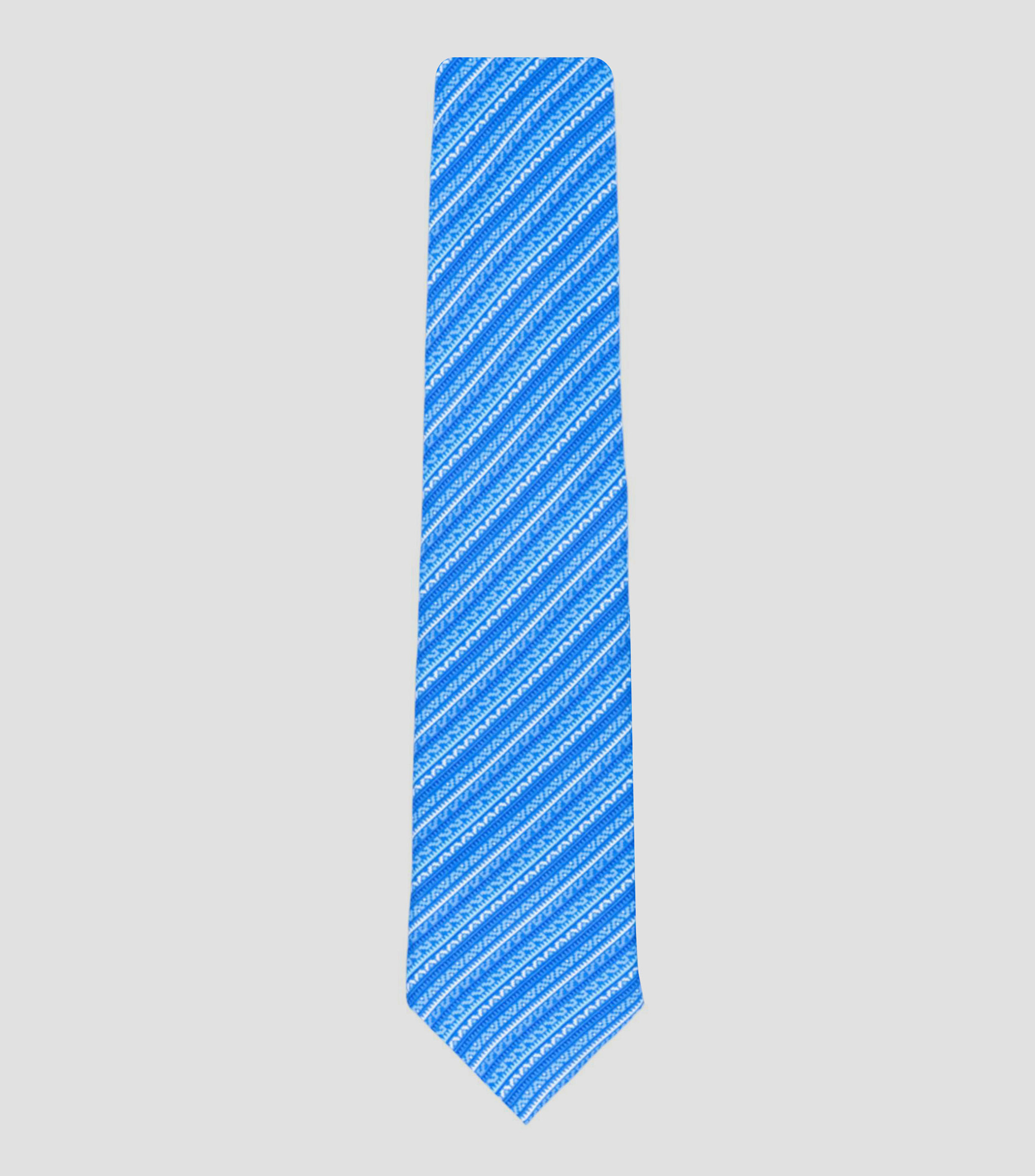 Corbata ancha en seda azul estampada Grecas Prehispánicas