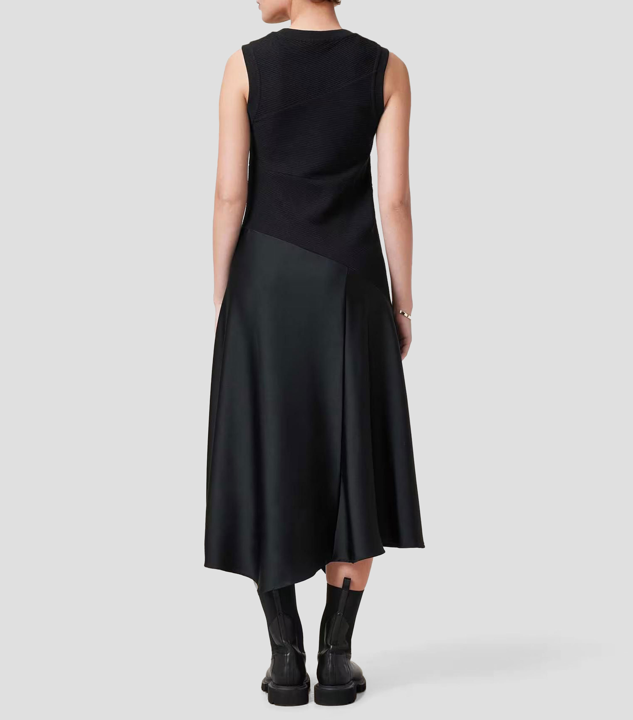 Vestido midi liso con detalle a canalé Mujer