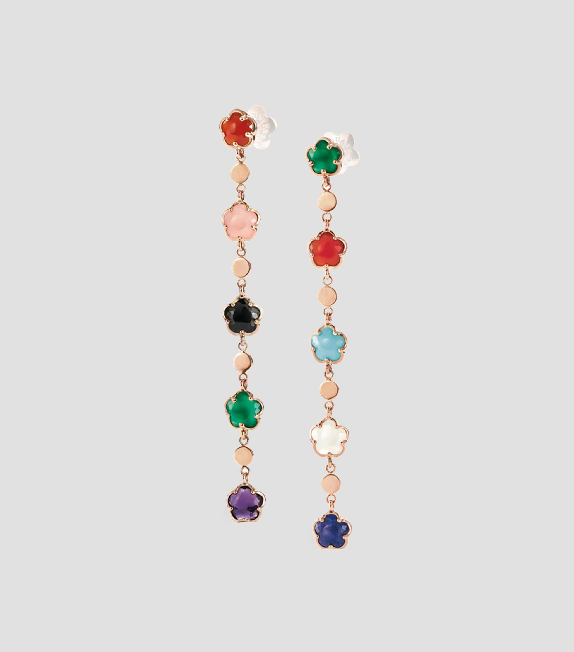 Aretes largos en oro rosa de 18 kilates con piedras Mujer