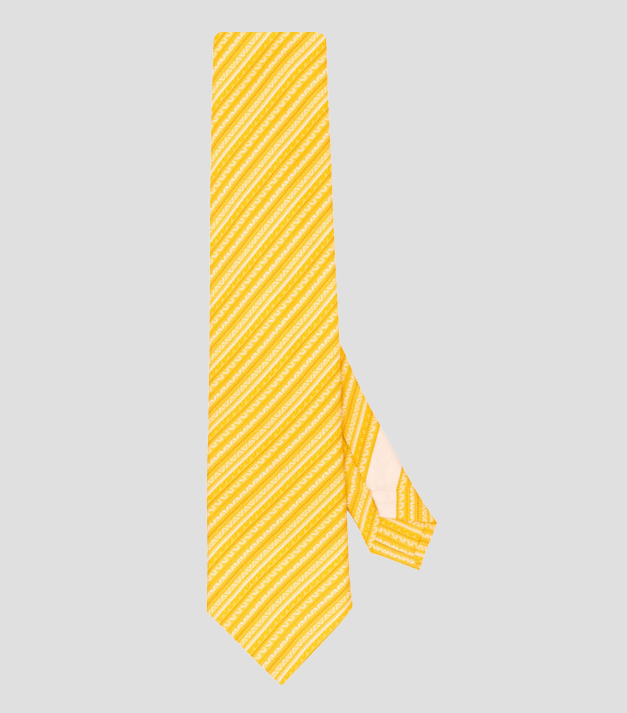 Corbata ancha en seda amarillo estampada Grecas Prehispánicas