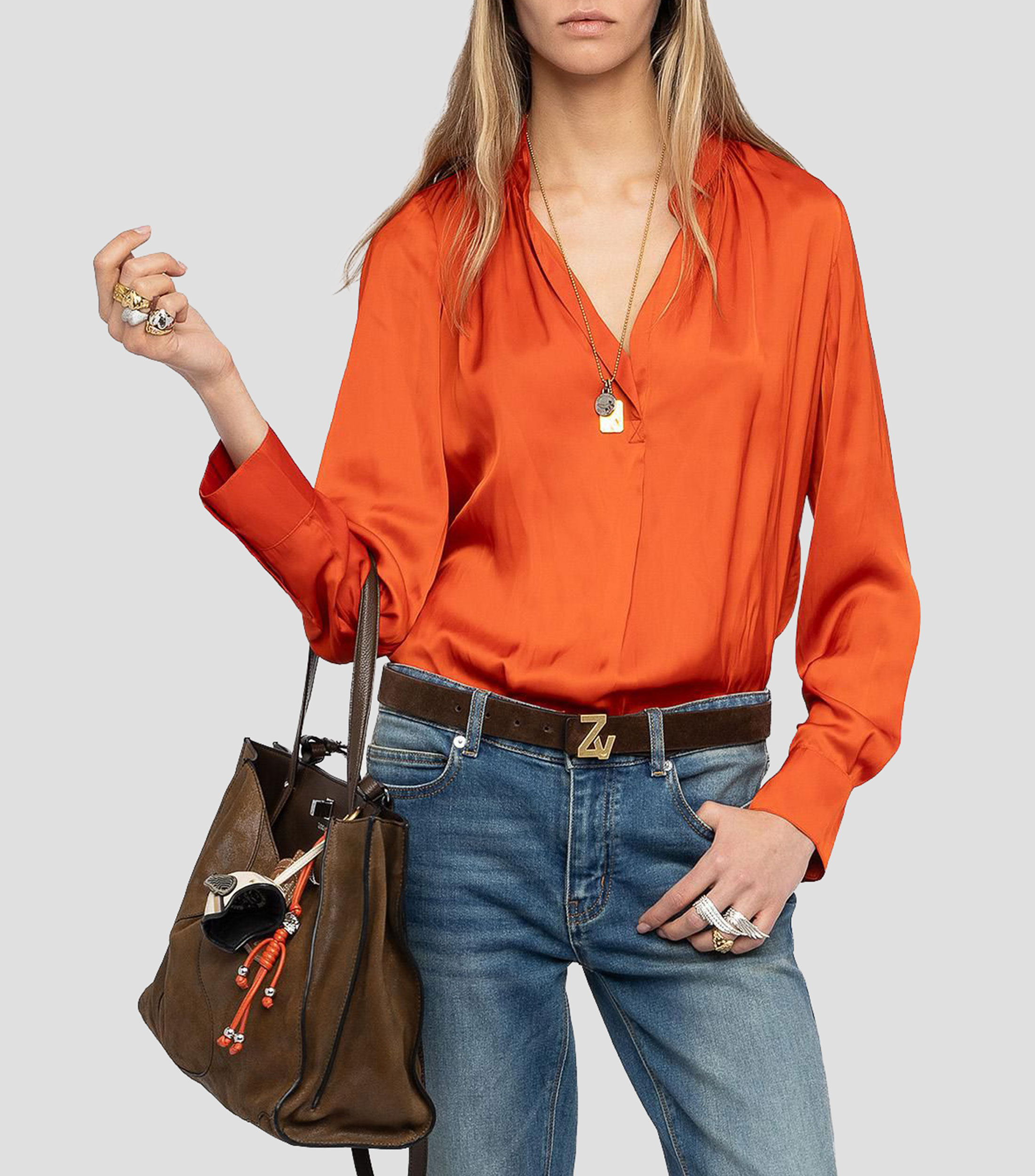 Blusa lisa manga larga Mujer