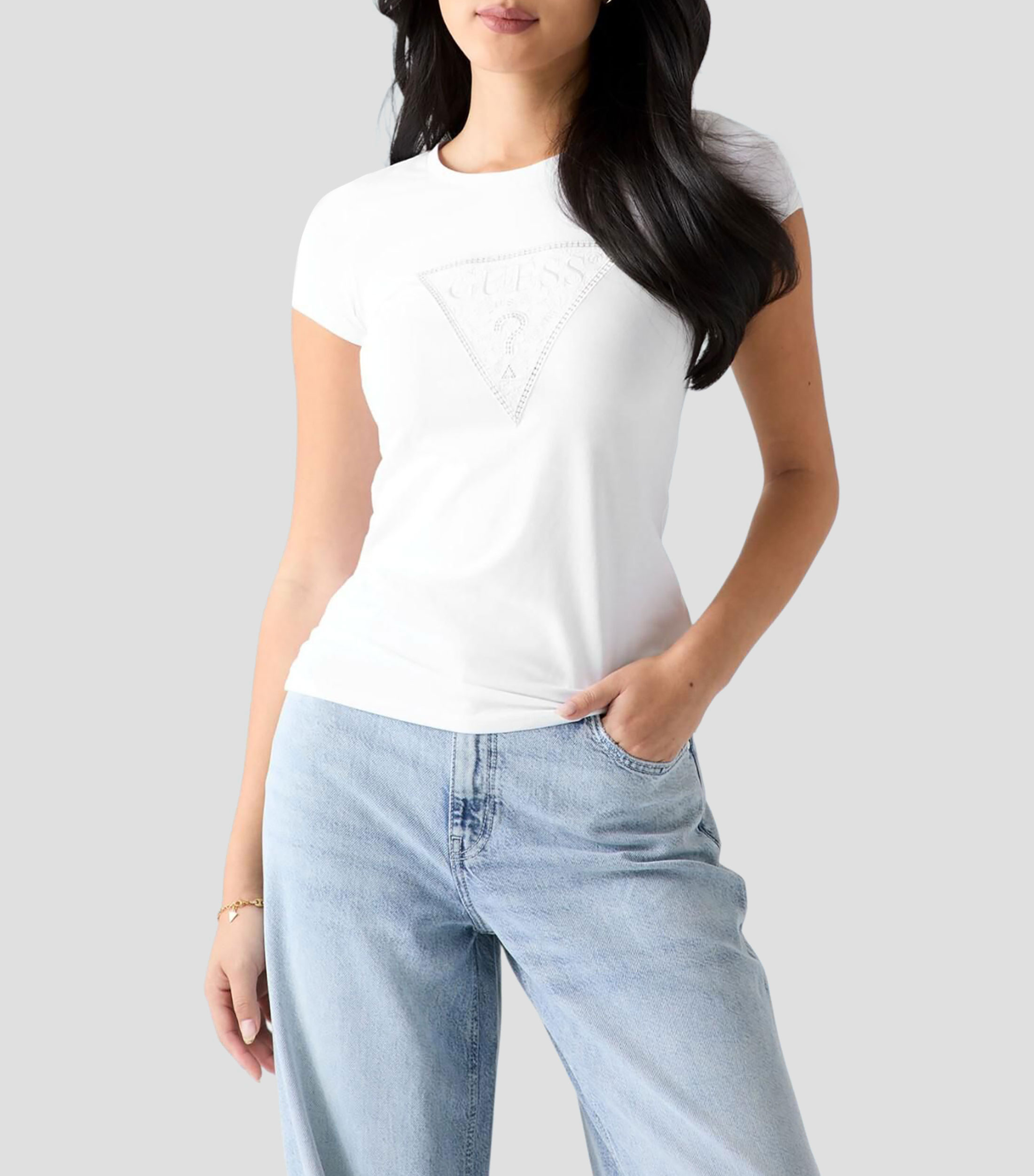 Playera de cuello redondo con manga corta lisa Mujer