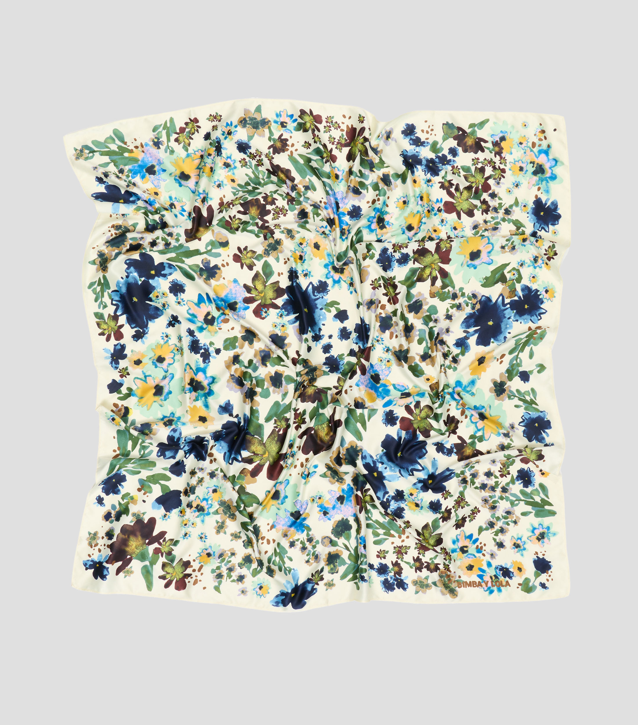 Pañuelo marfil estampado flores acuarela Mujer
